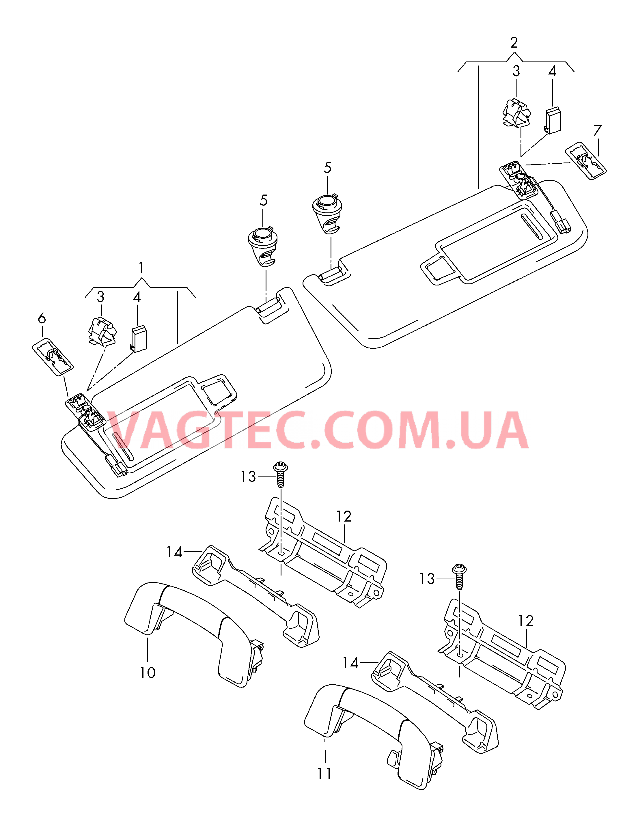 Козырьки солнцезащитные Потолочный поручень  для VOLKSWAGEN Tiguan 2016-1