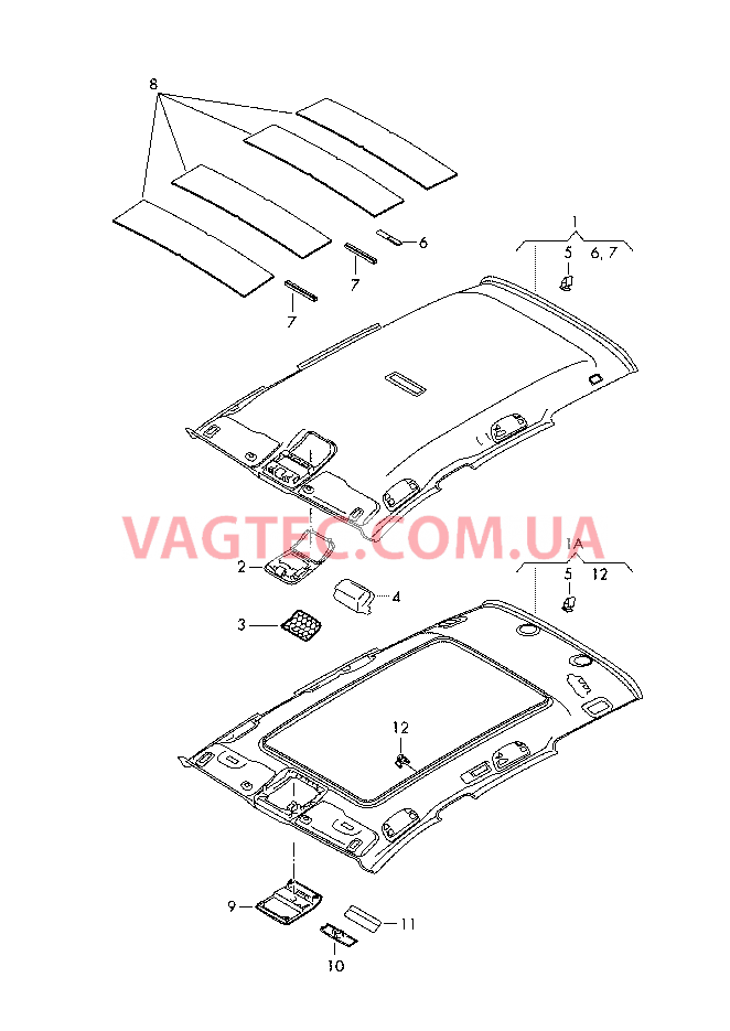 Формованная панель потолка Шумоизоляция крыши Декоративная лампа плафона салона  для а/м с датчиком дождя при необходимости доработать  для SEAT Ateca 2016