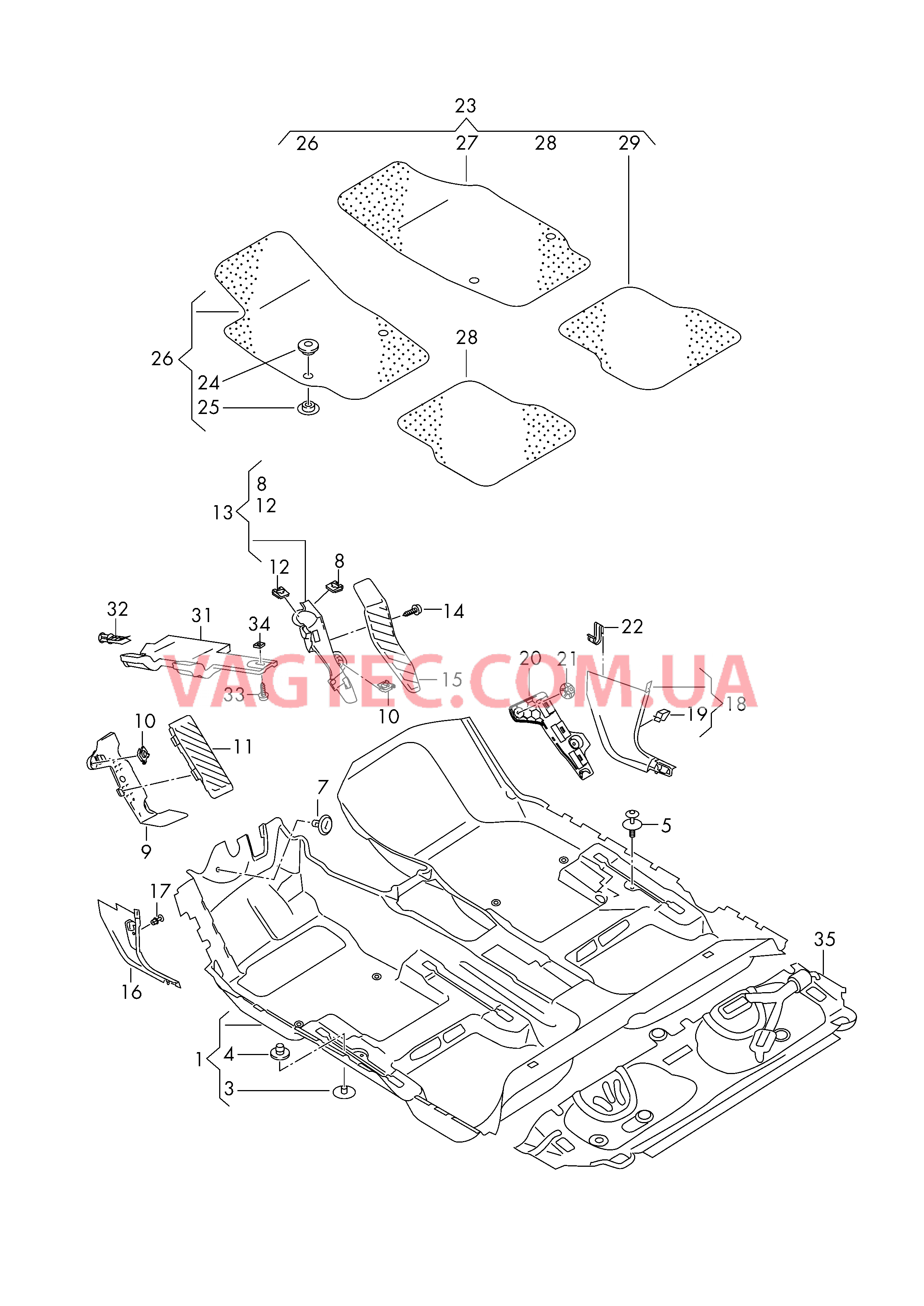 Коврики Облицовка стойки А Облицовка задней панели  Упор для ног Коврик  для VOLKSWAGEN Passat 2018-1