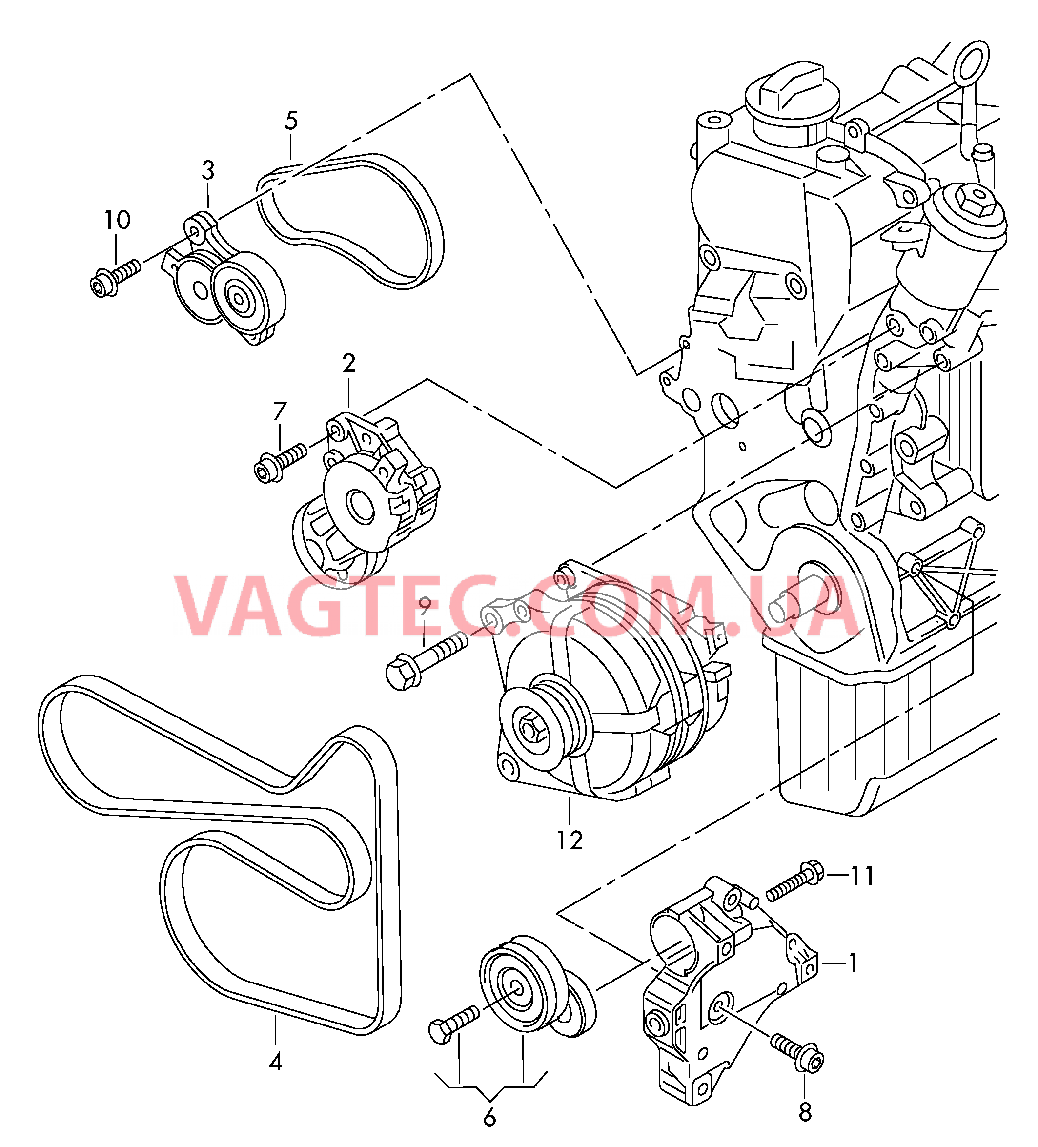 Детали подключения и крепления для генератора  Поликлиновой ремень  для VOLKSWAGEN CC 2012