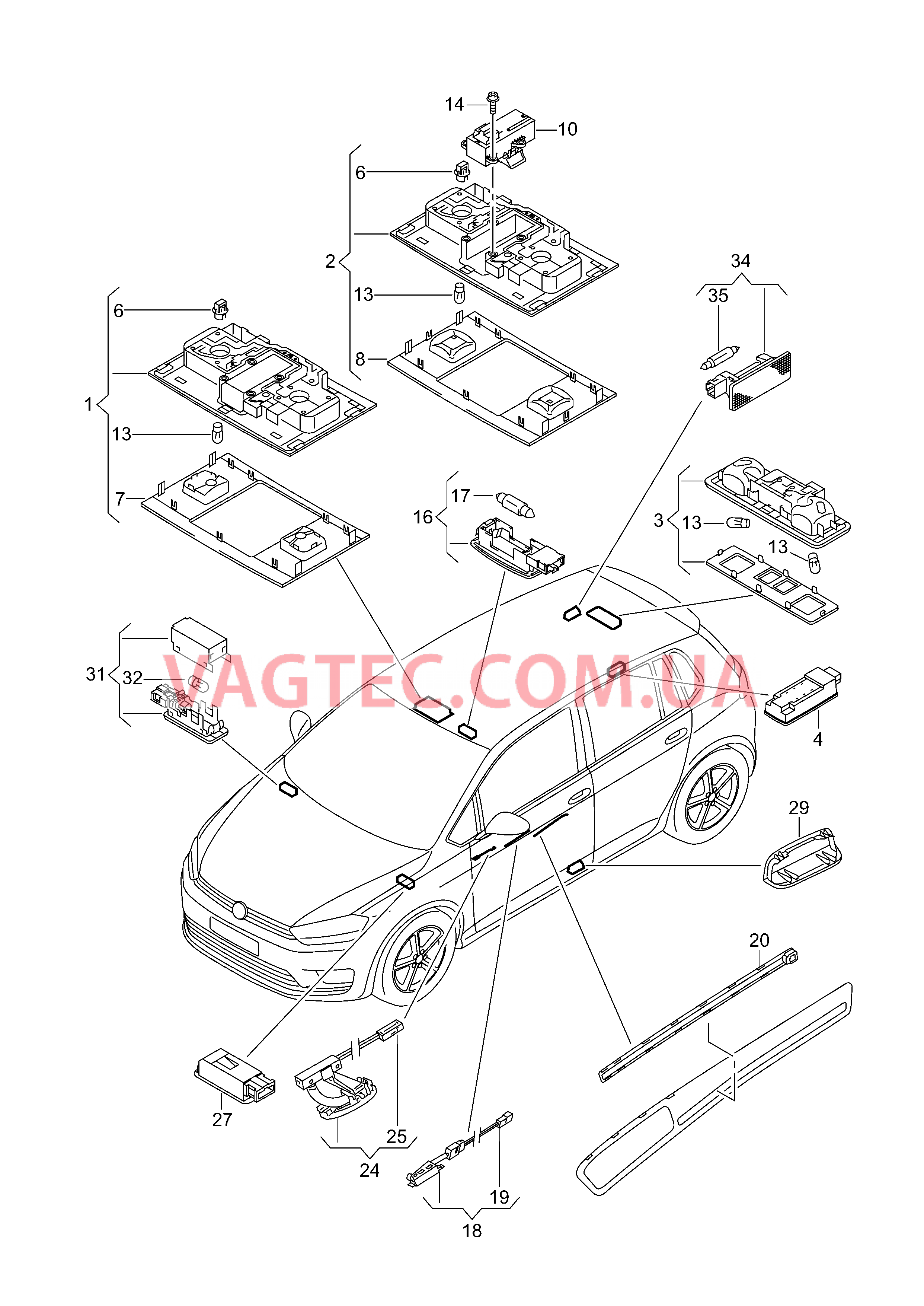 Плафон салона с фонар.д.чтения  D             >> - 02.11.2015 для VOLKSWAGEN Polo 2018