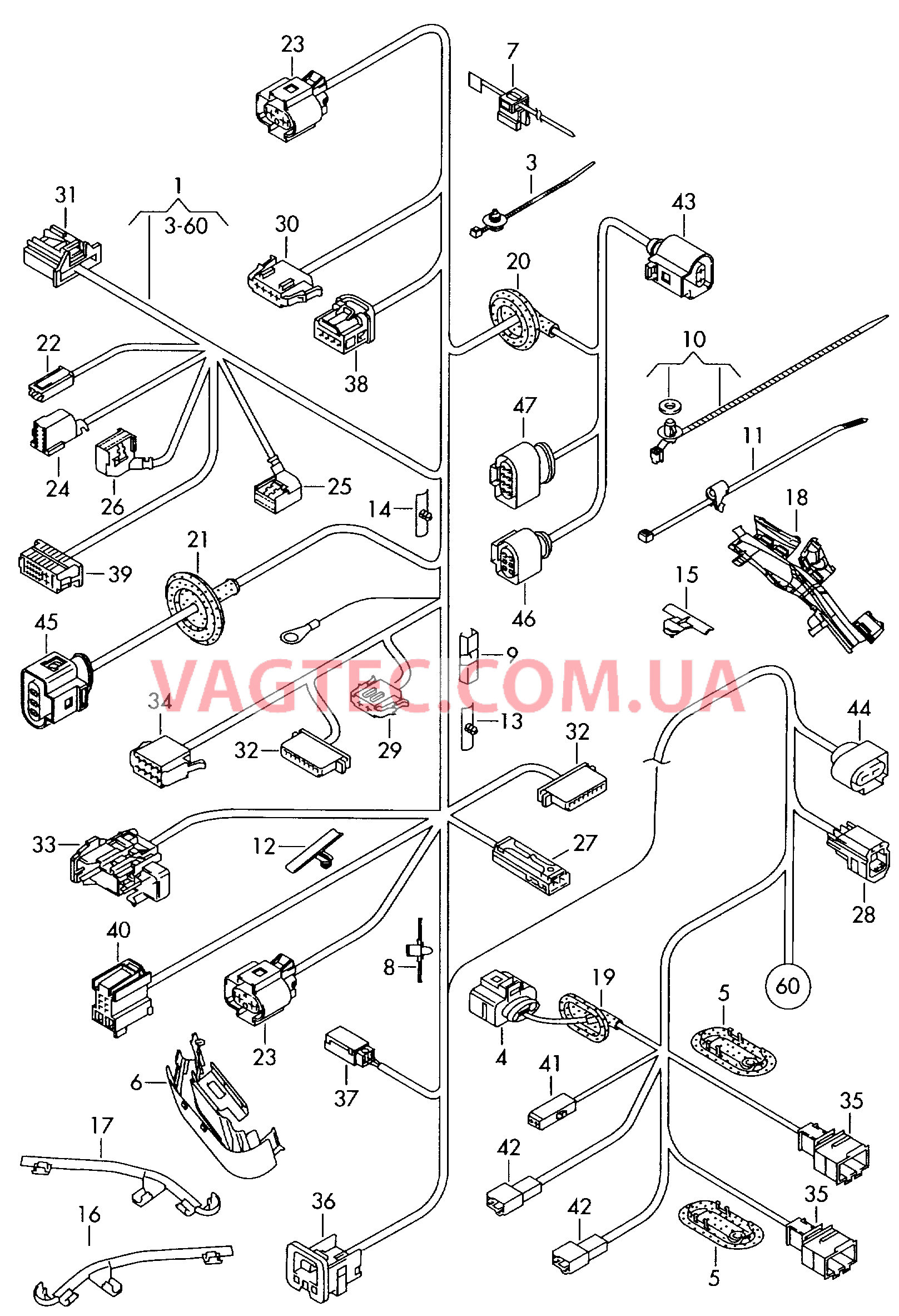 Центральный жгут                       Область: ------------------------------ Детали не в сборе  для VOLKSWAGEN PACC 2009