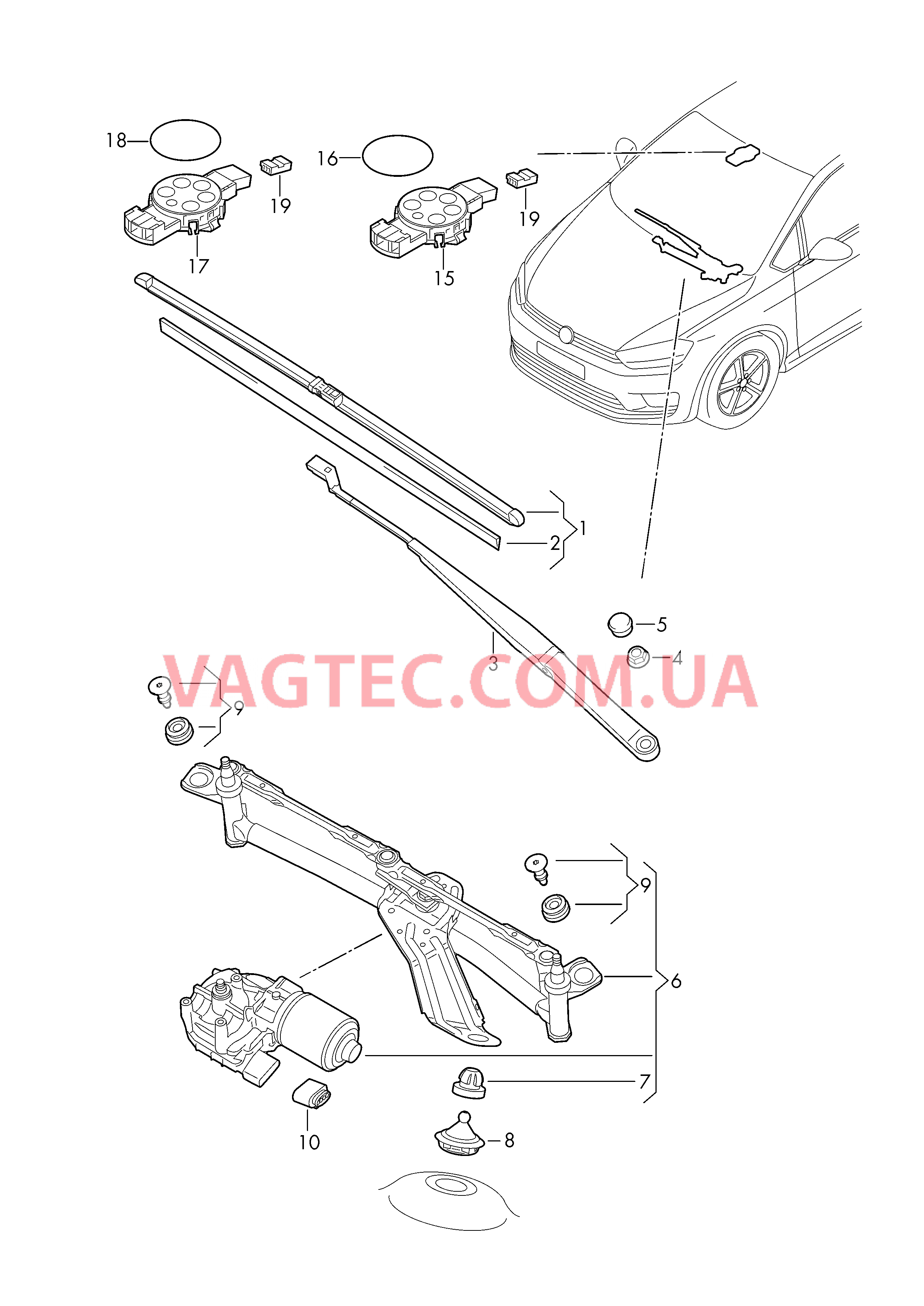 Pычаг стеклоочистителя со щеткой типа AEROTWIN  Крепление стеклоочистителя с электромотором  Датчик дождя      D - 30.06.2014>> для VOLKSWAGEN Golf.Sportsvan 2019