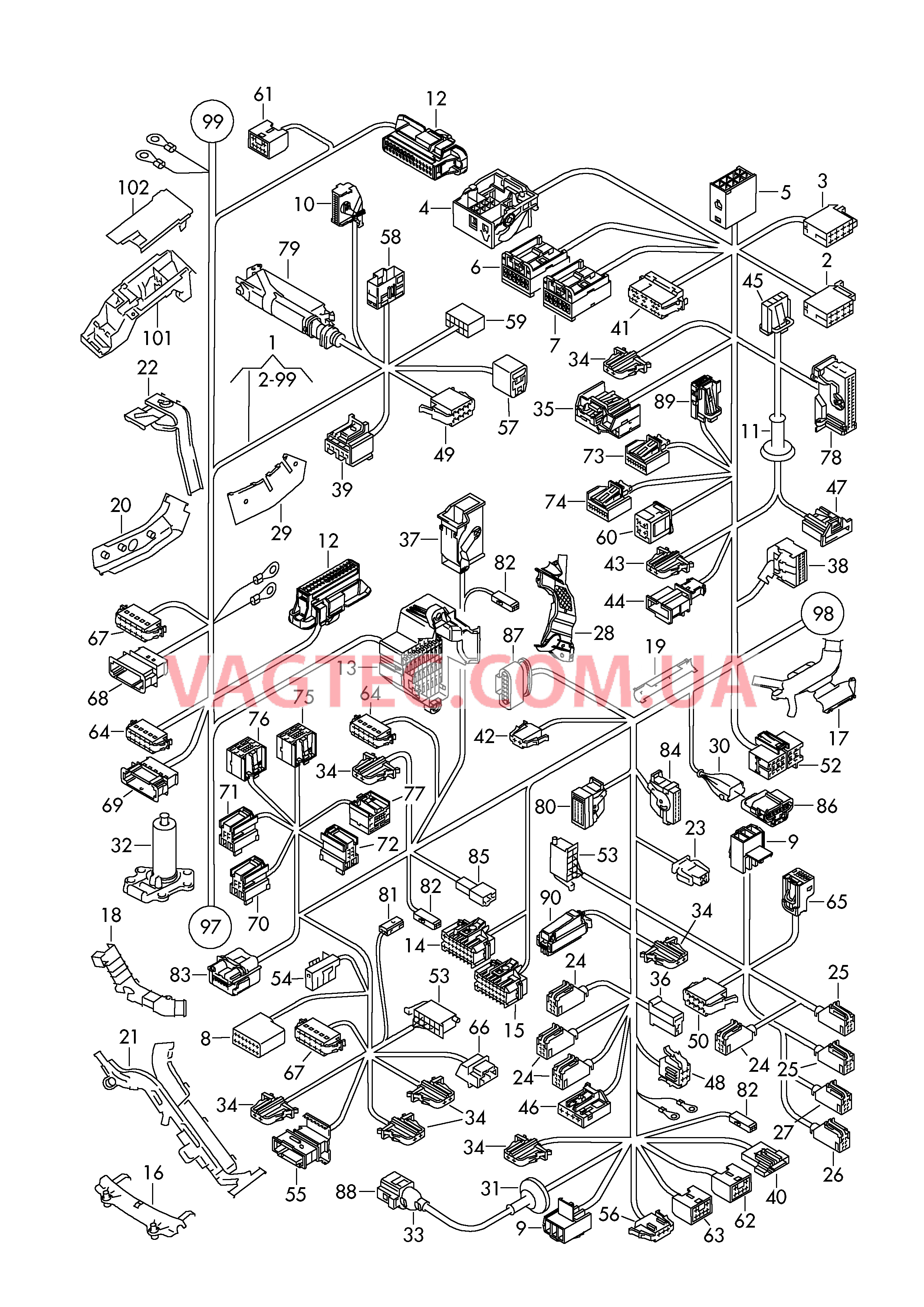 Центральный жгут                       Область: ------------------------------ Отдельный провод Кабель-адаптер Детали не в сборе  для VOLKSWAGEN PACC 2011