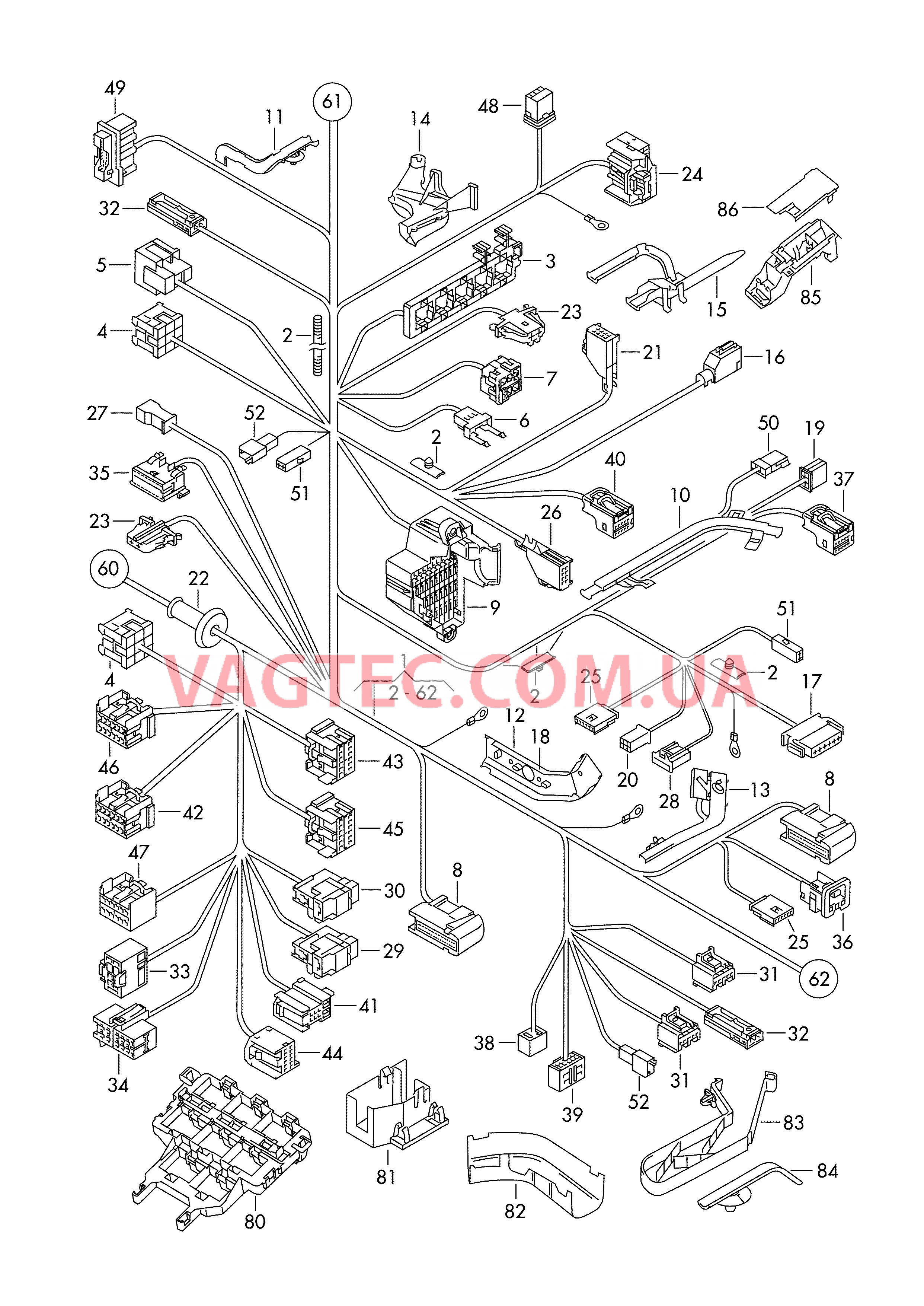 Центральный жгут                       Область: ------------------------------ Детали не в сборе  для VOLKSWAGEN PACC 2012