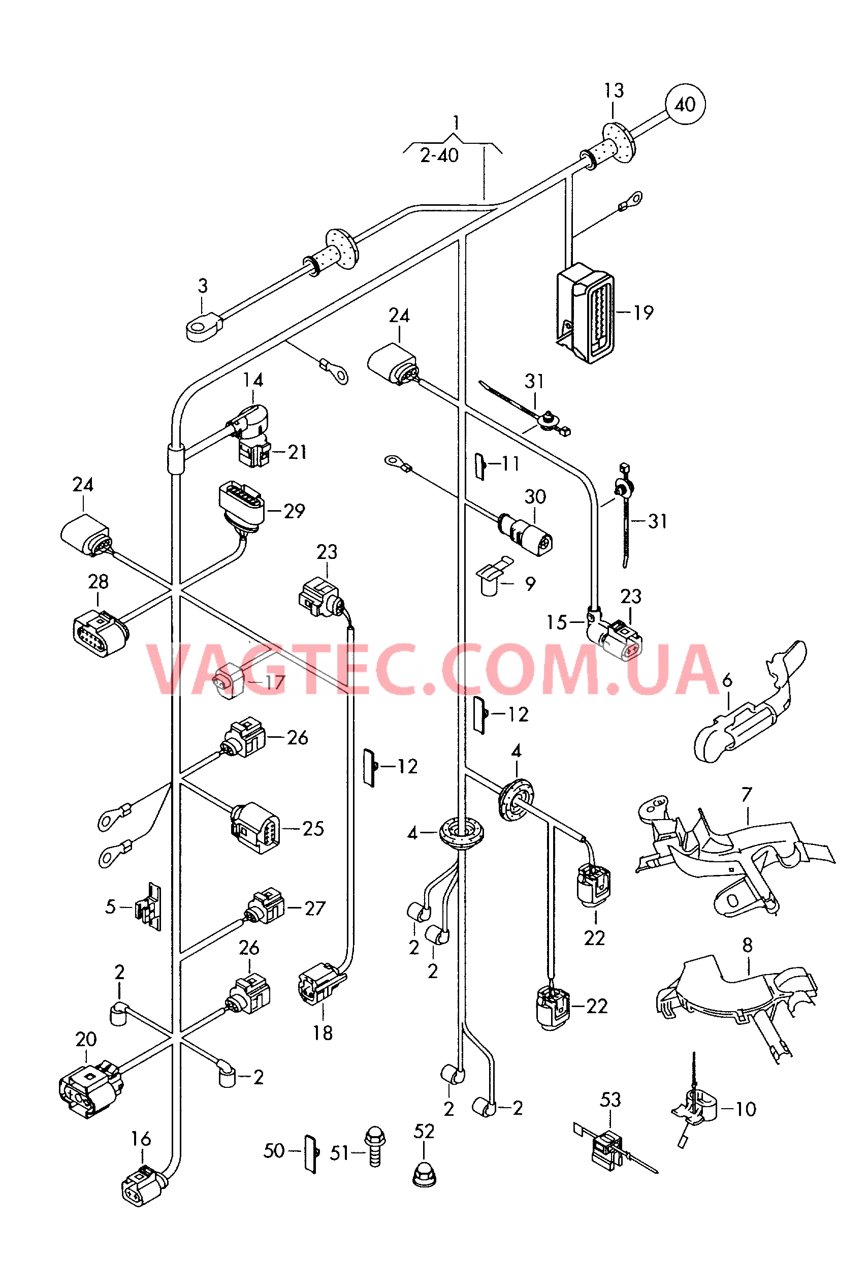 Центральный жгут                       Область: ------------------------------ Детали не в сборе  для VOLKSWAGEN PACC 2010