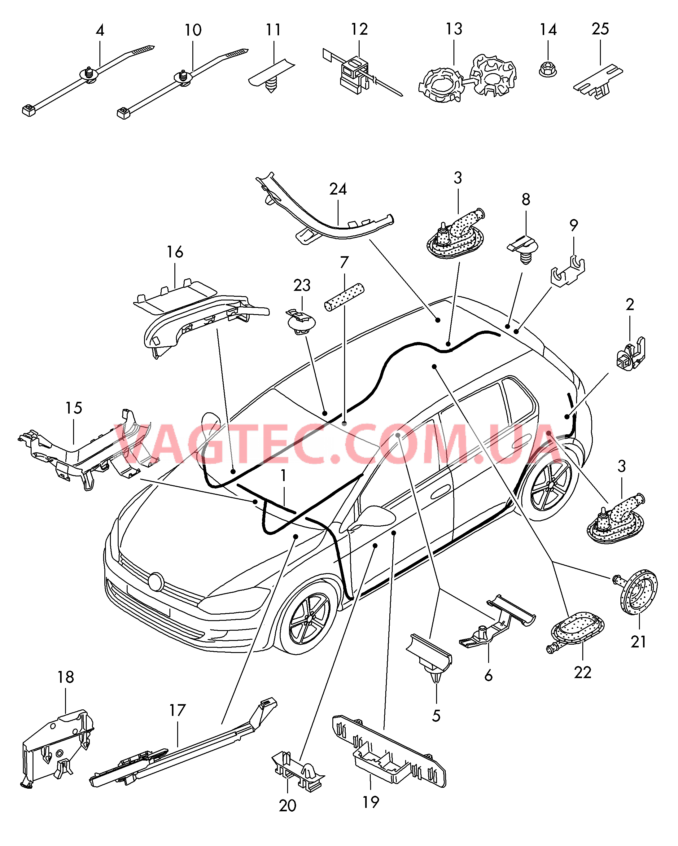 Крепеж кабеля Канал для кабеля Заглушки Центральный жгут  для VOLKSWAGEN GOLF 2017