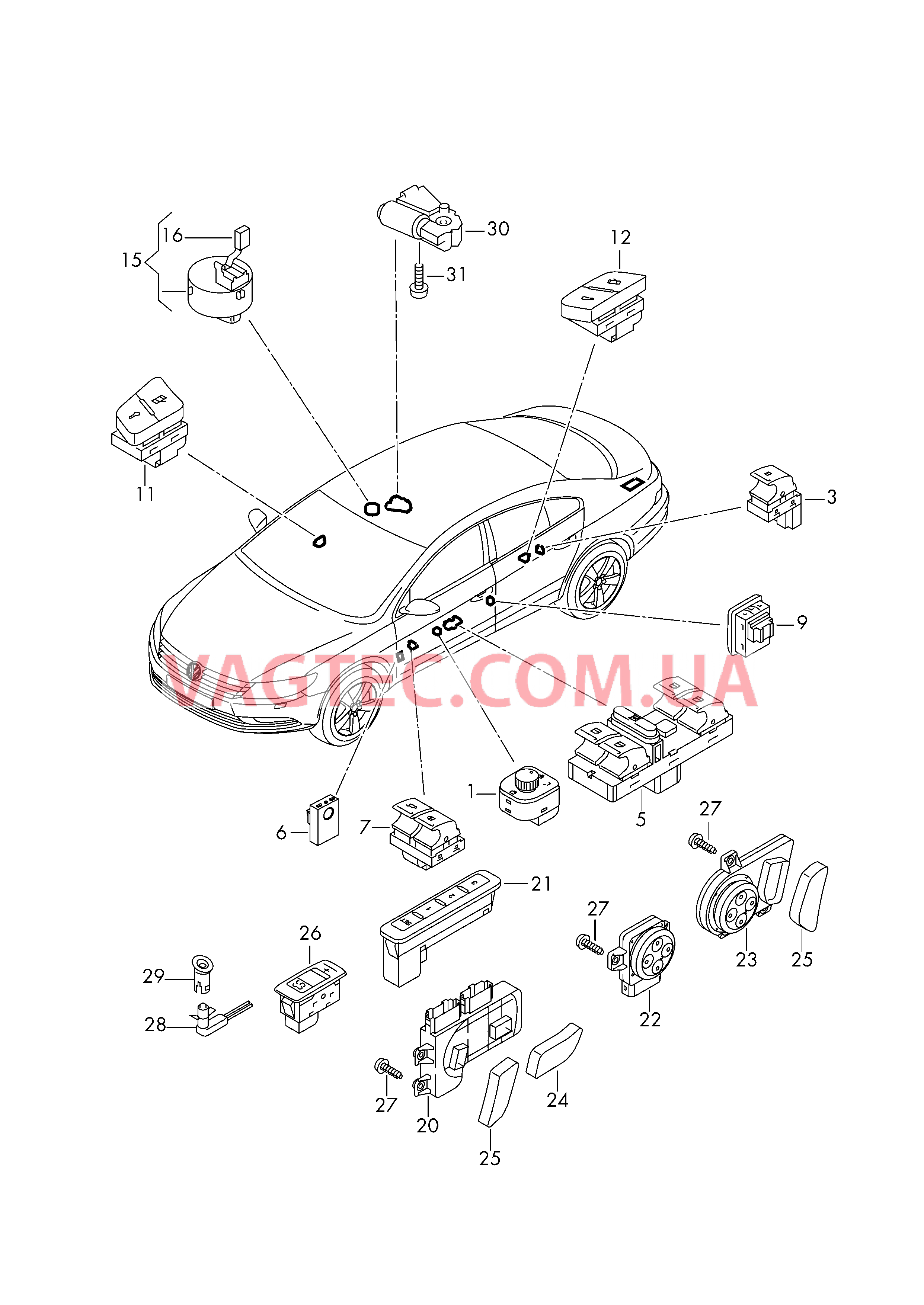 Выключатель в обивке двери Выключатель на крыше Выключатель регулировки сиден. Мотор привода люка  для VOLKSWAGEN PACC 2012