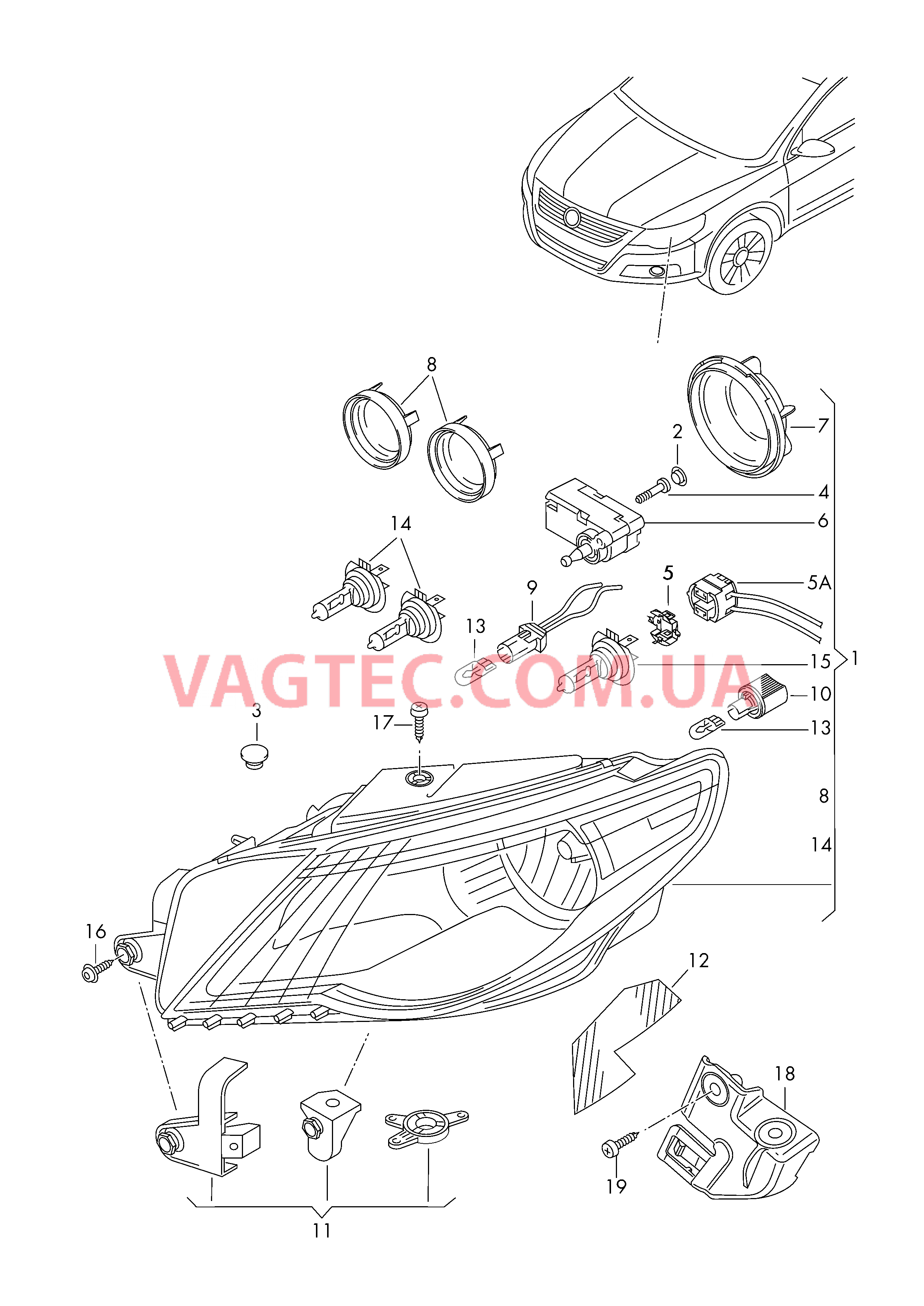 Двойная галогенная фара с статич. адаптивным освещением  для VOLKSWAGEN PACC 2009