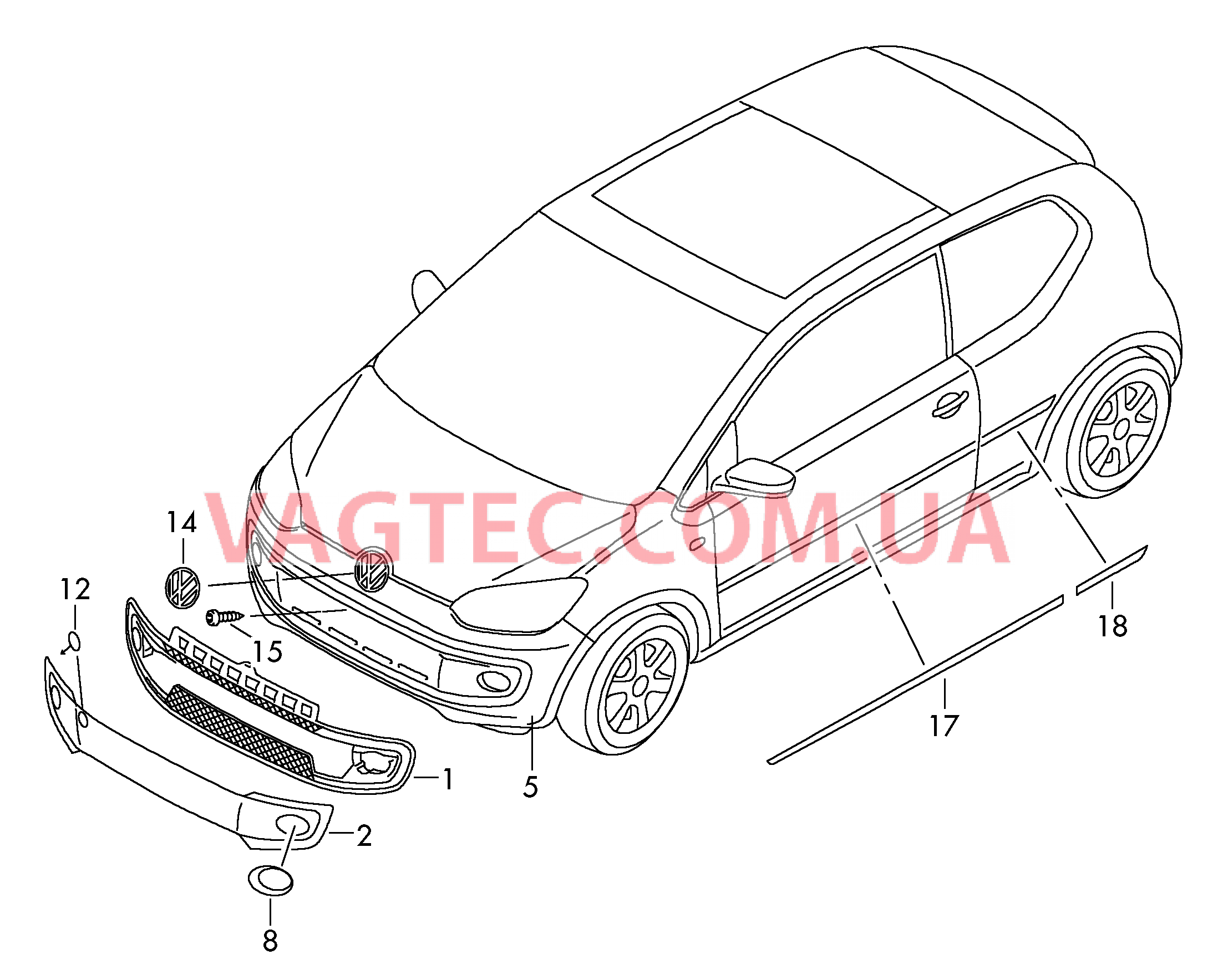 Решетка радиатора Эмблема VW Защитный молдинг двери  для VOLKSWAGEN UP 2015