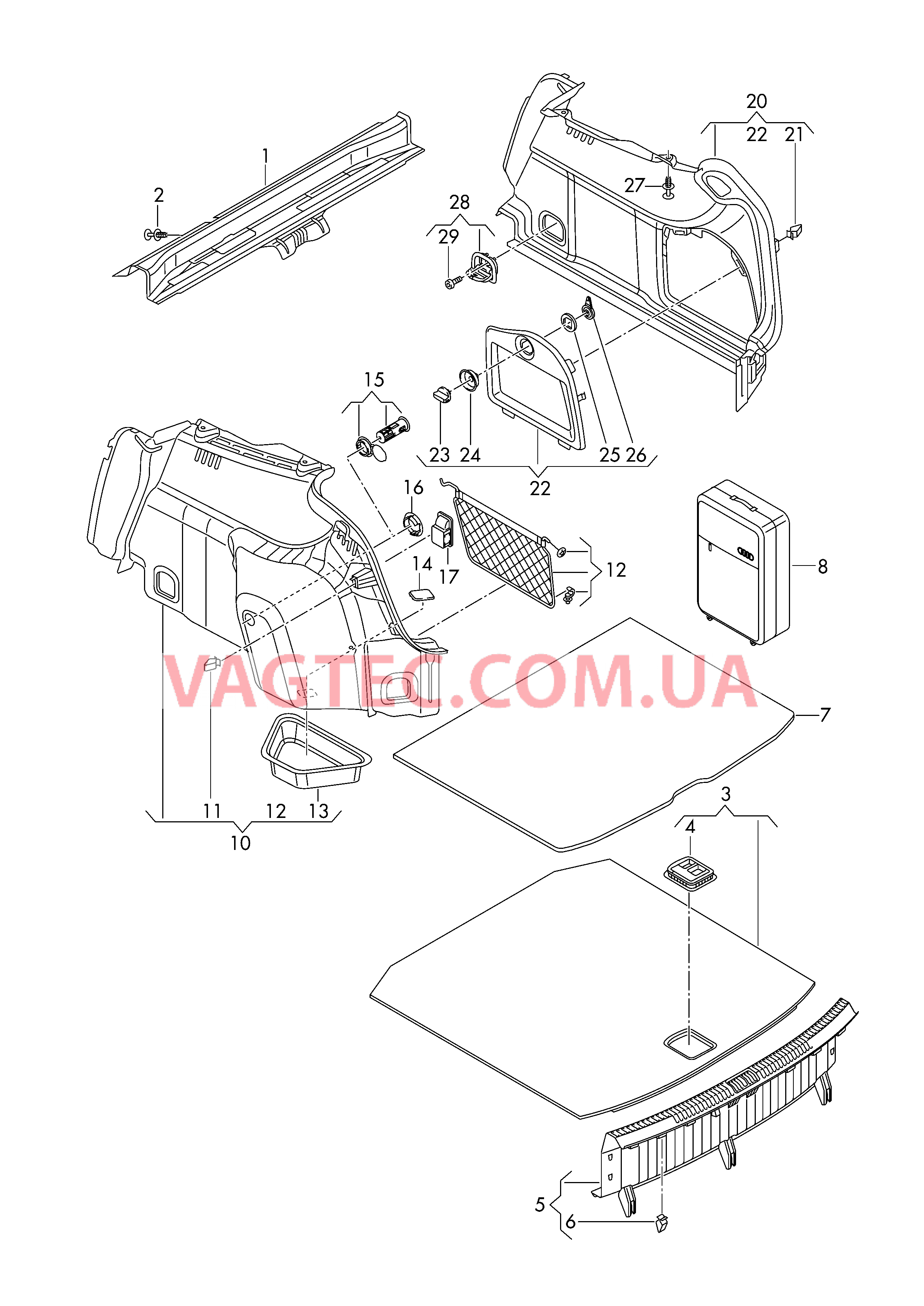 Коврик багажника Накладка для кронштейна замка Обивка багажного отсека  для AUDI A3 2017