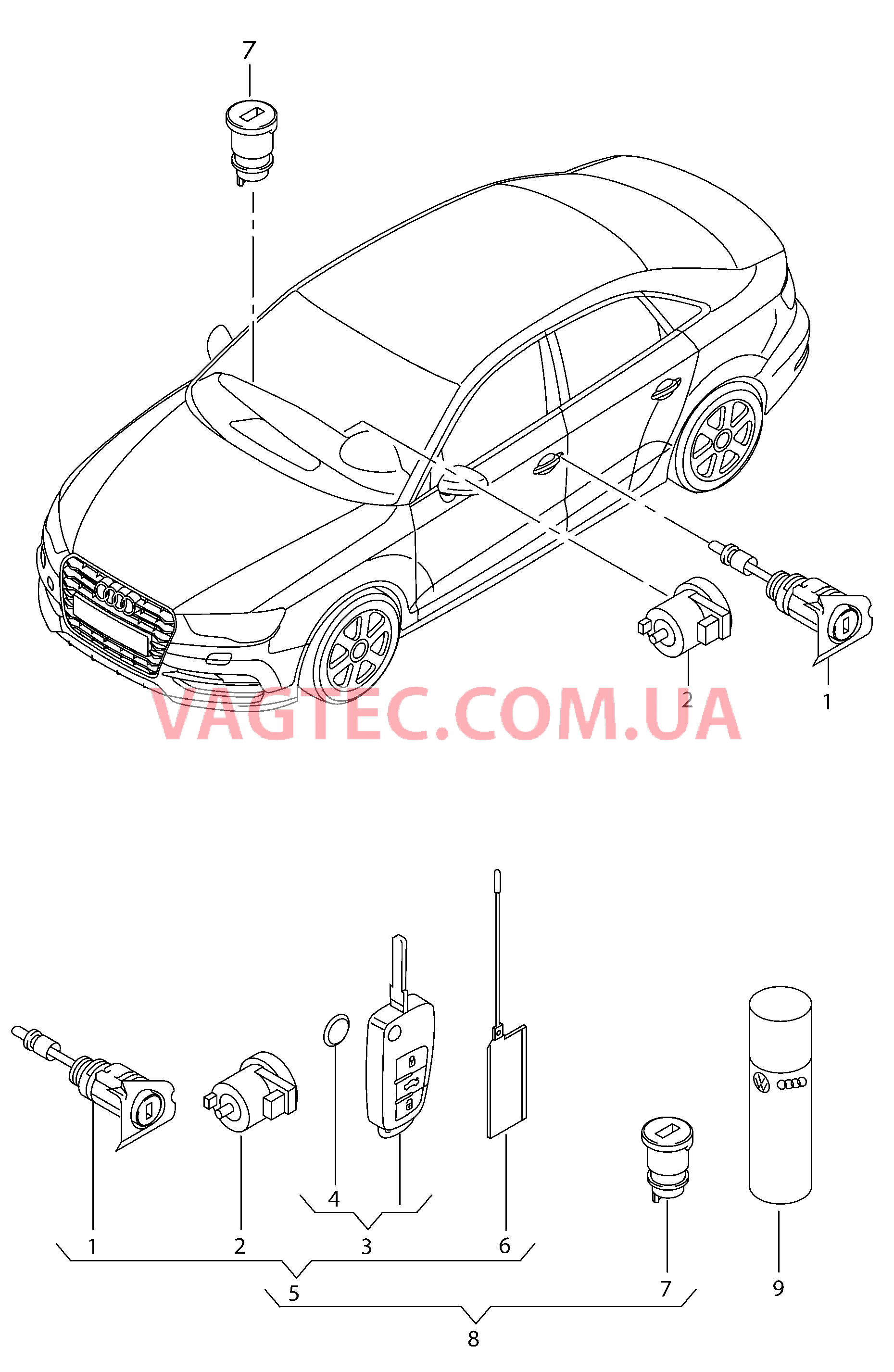 Личинка замка Ключ  для AUDI RS3 2019