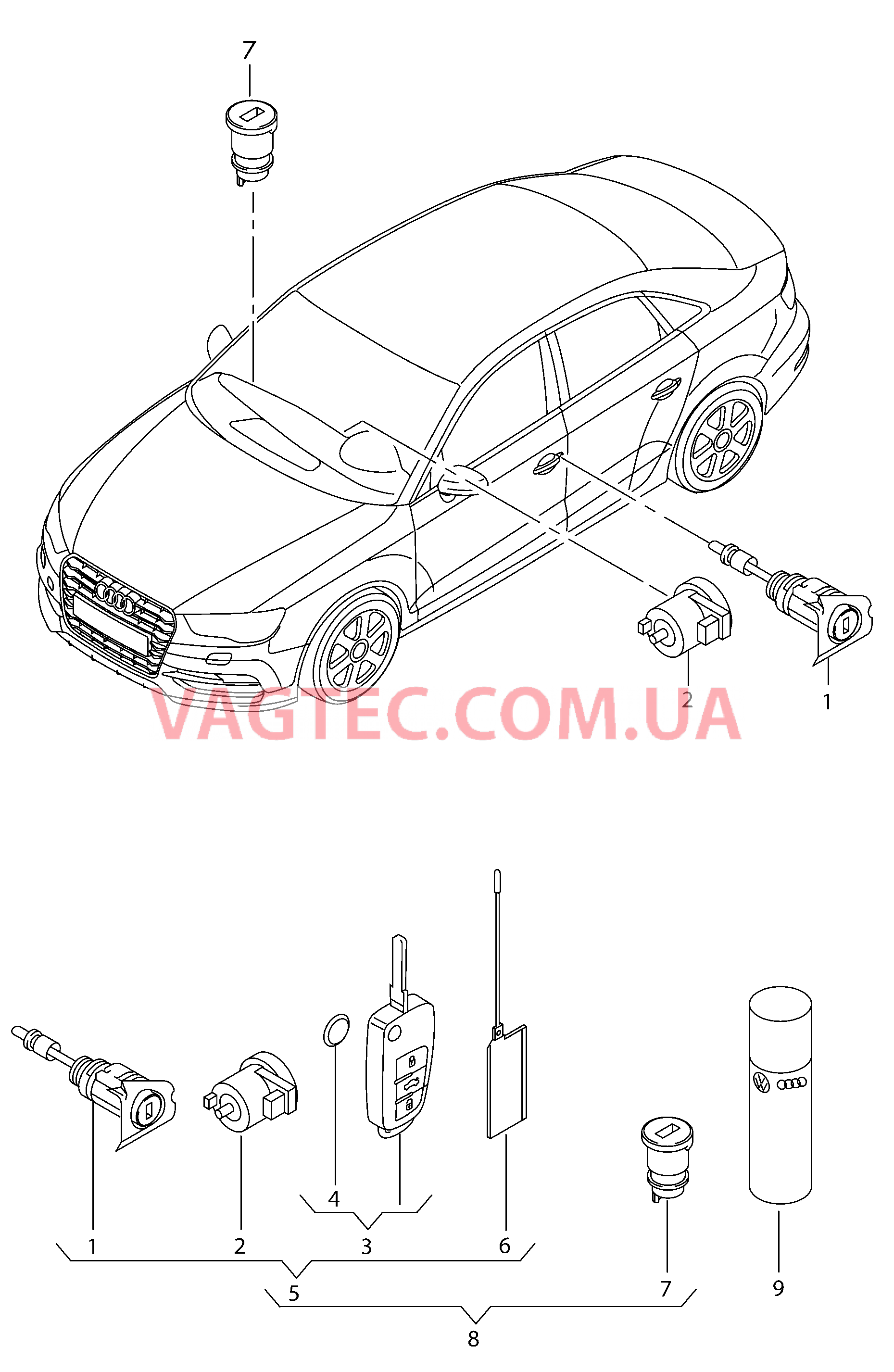 Личинка замка Ключ  для AUDI A3 2013-1