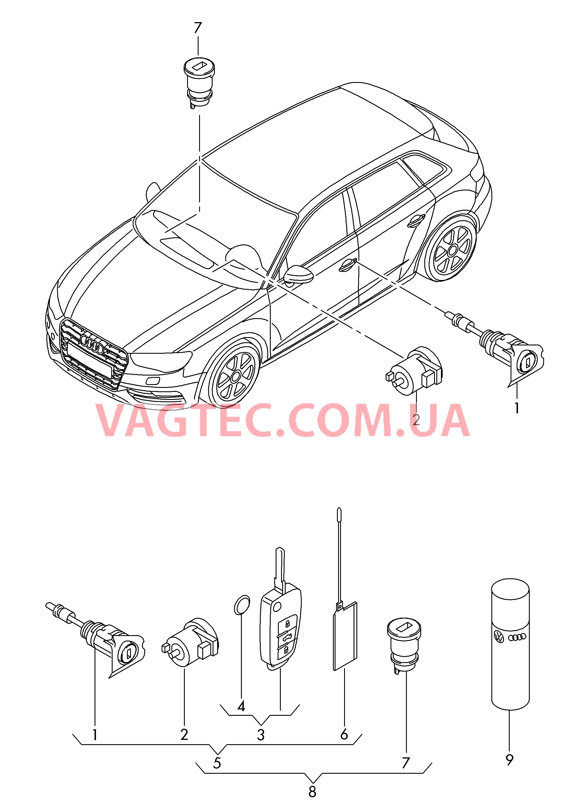 Личинка замка Ключ  для AUDI RS3 2016