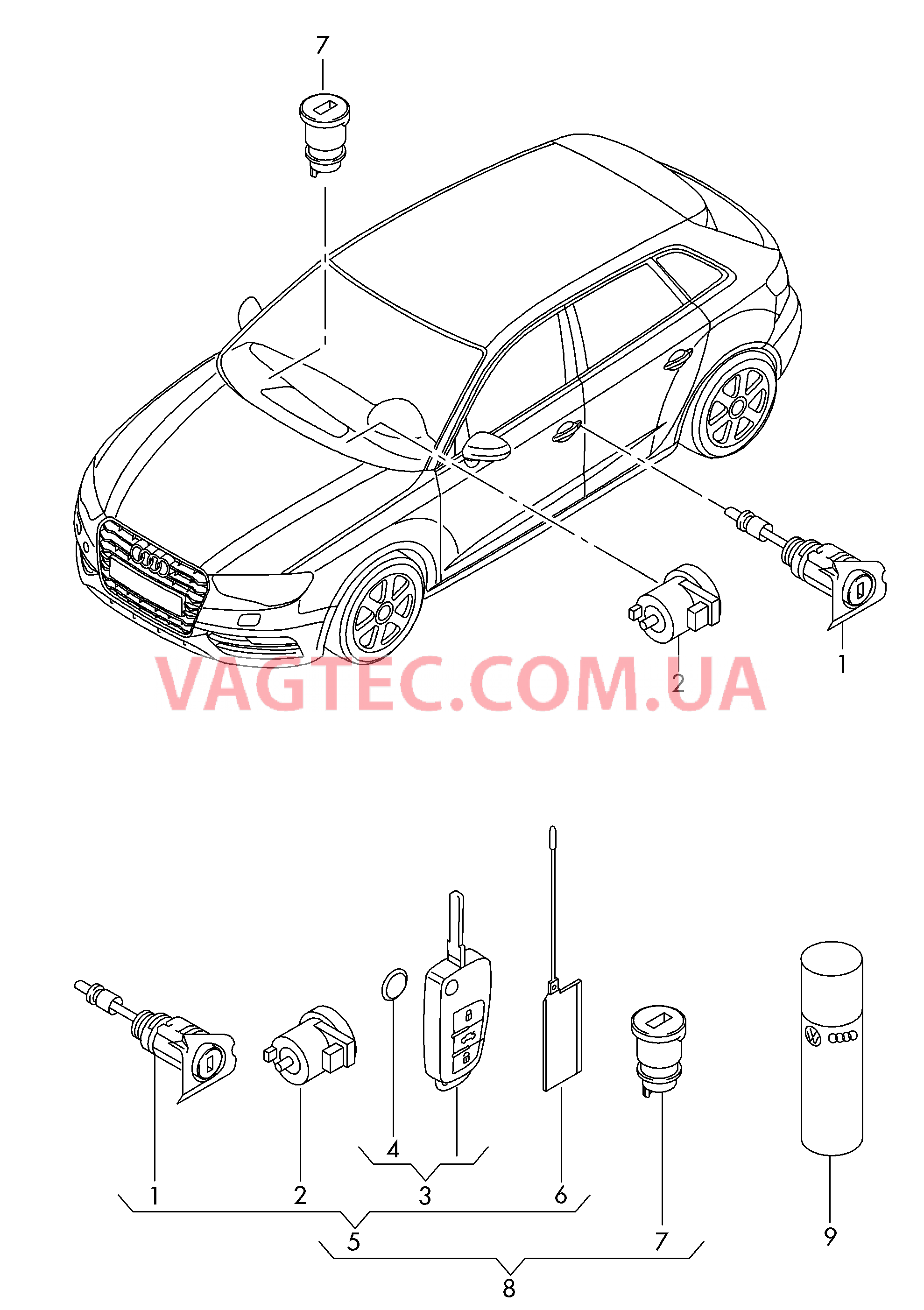 Личинка замка Ключ  для AUDI A3 2014