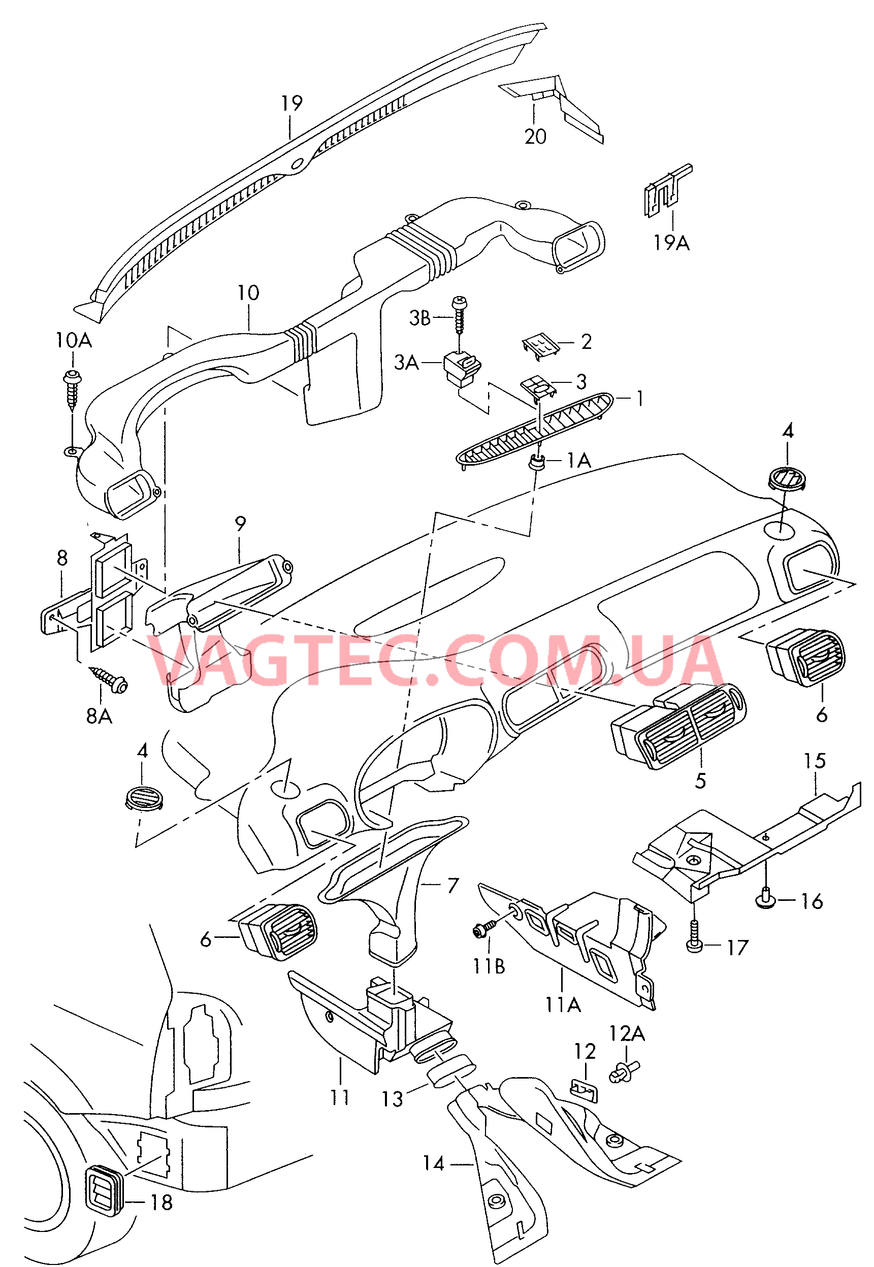  AUDI A3 Возд. канал для обог. простр. для ног, возд. шланги и дефл.   AUDI A3 Водоотводящий щиток  для AUDI A3 2000