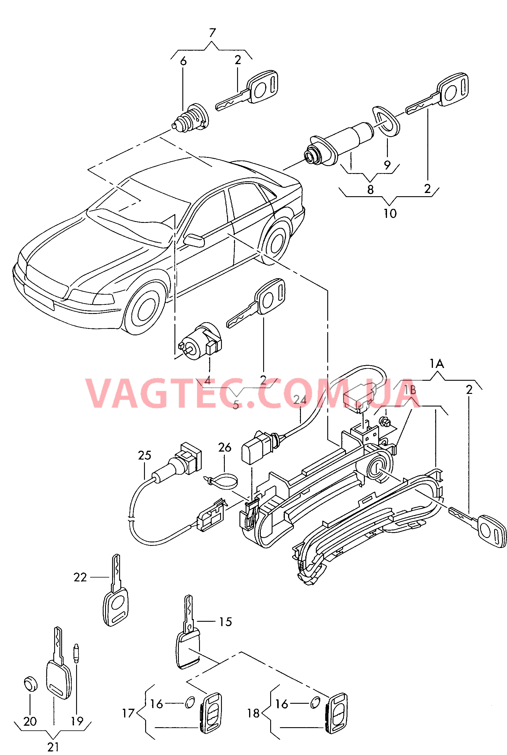 Личинка замка с корпусом Ключ  для AUDI A8Q 2002