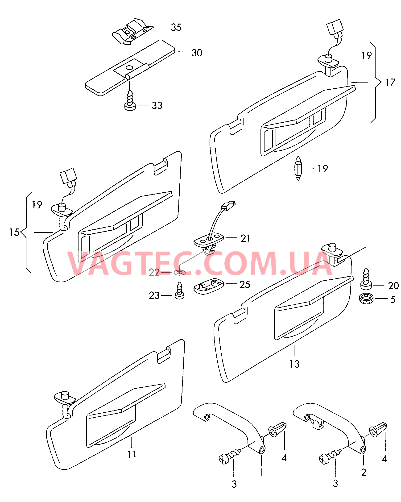 Козырьки солнцезащитные Ручка  для AUDI A4Q 2001