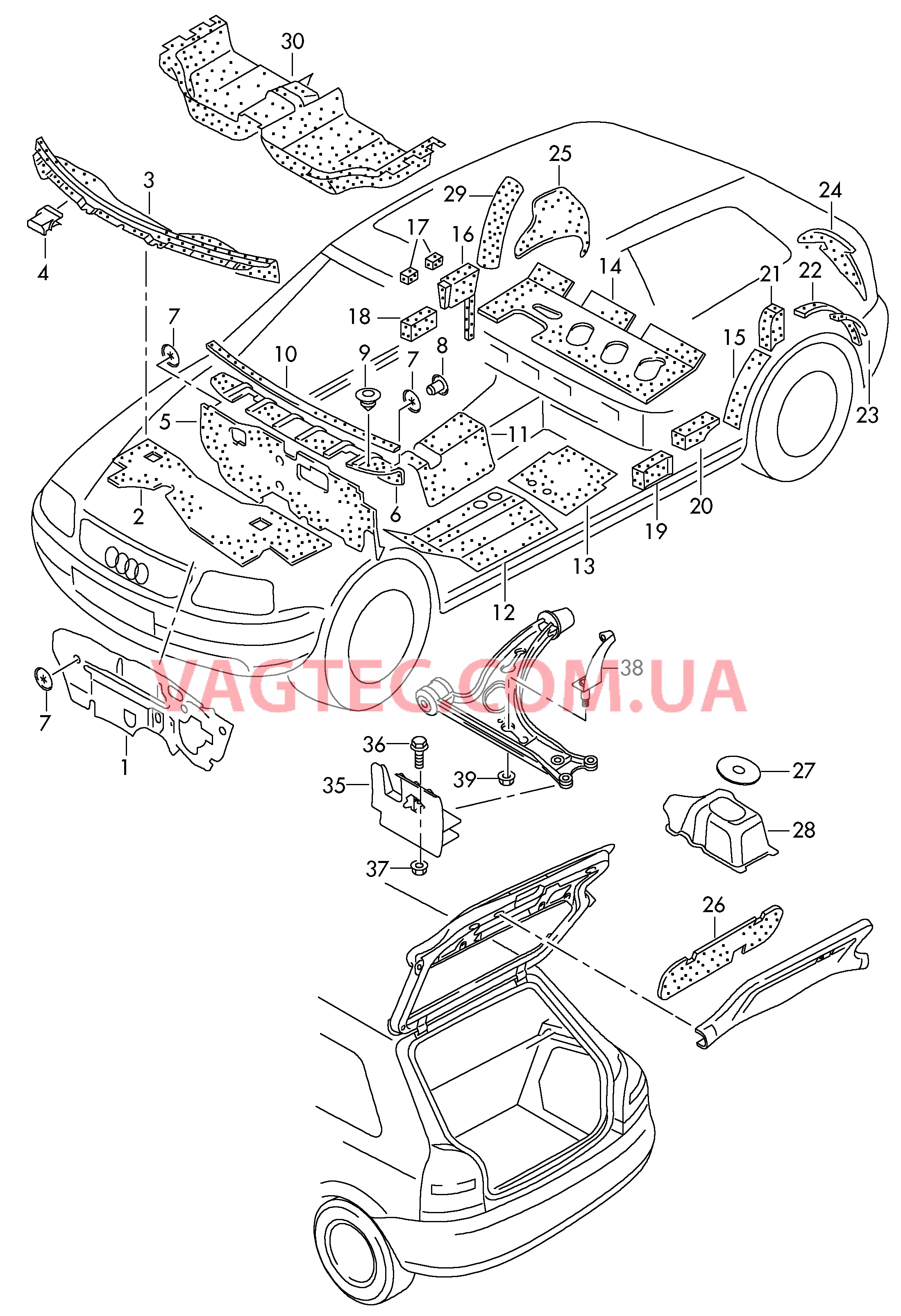 Шумоизоляция пола, моторного щита и туннеля  Шумоизоляция водоотвод. короба  для AUDI A3 2002