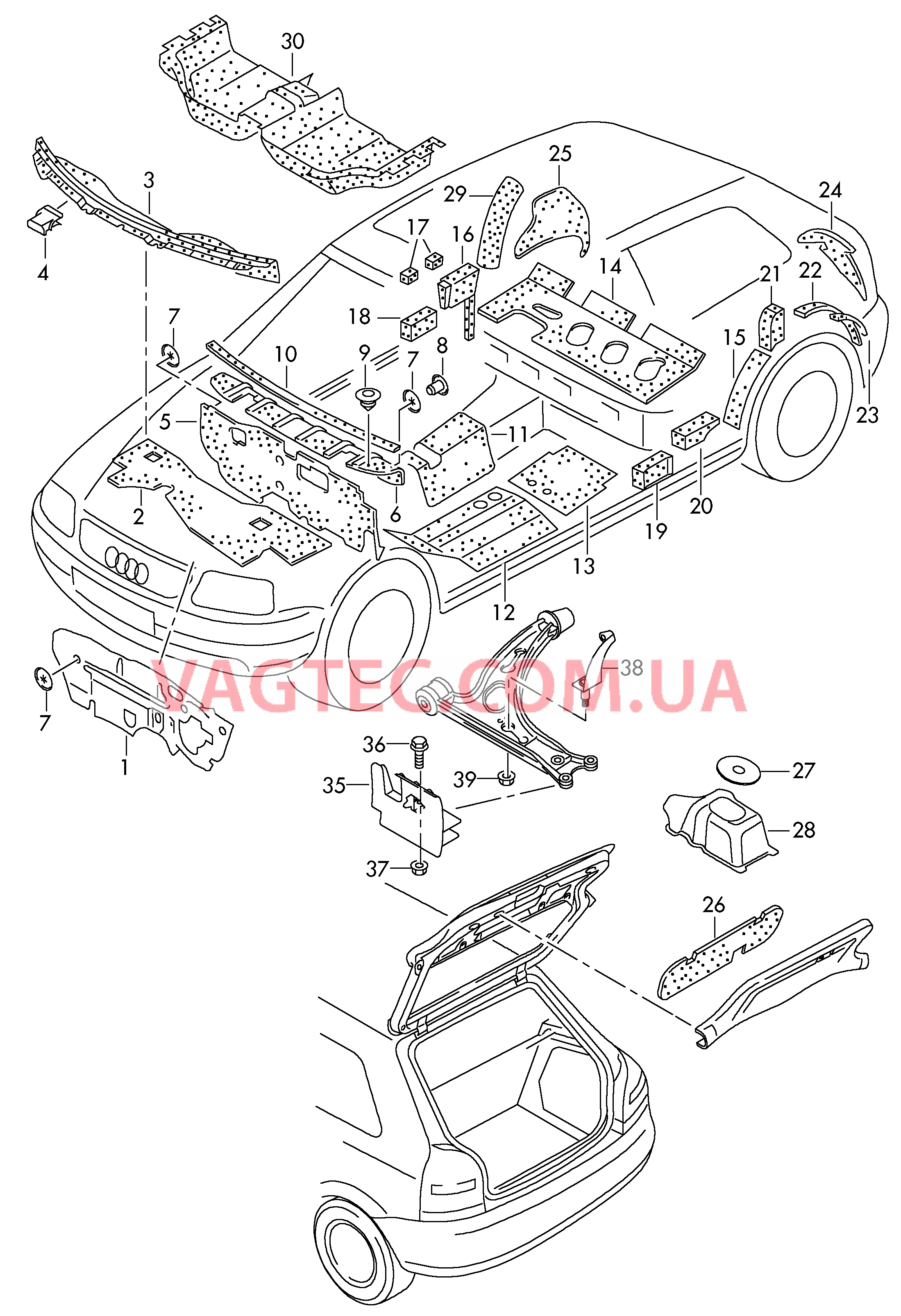  AUDI A3 Шумоизоляция пола, моторного щита и туннеля  Шумоизоляция водоотвод. короба  для AUDI A3 2000