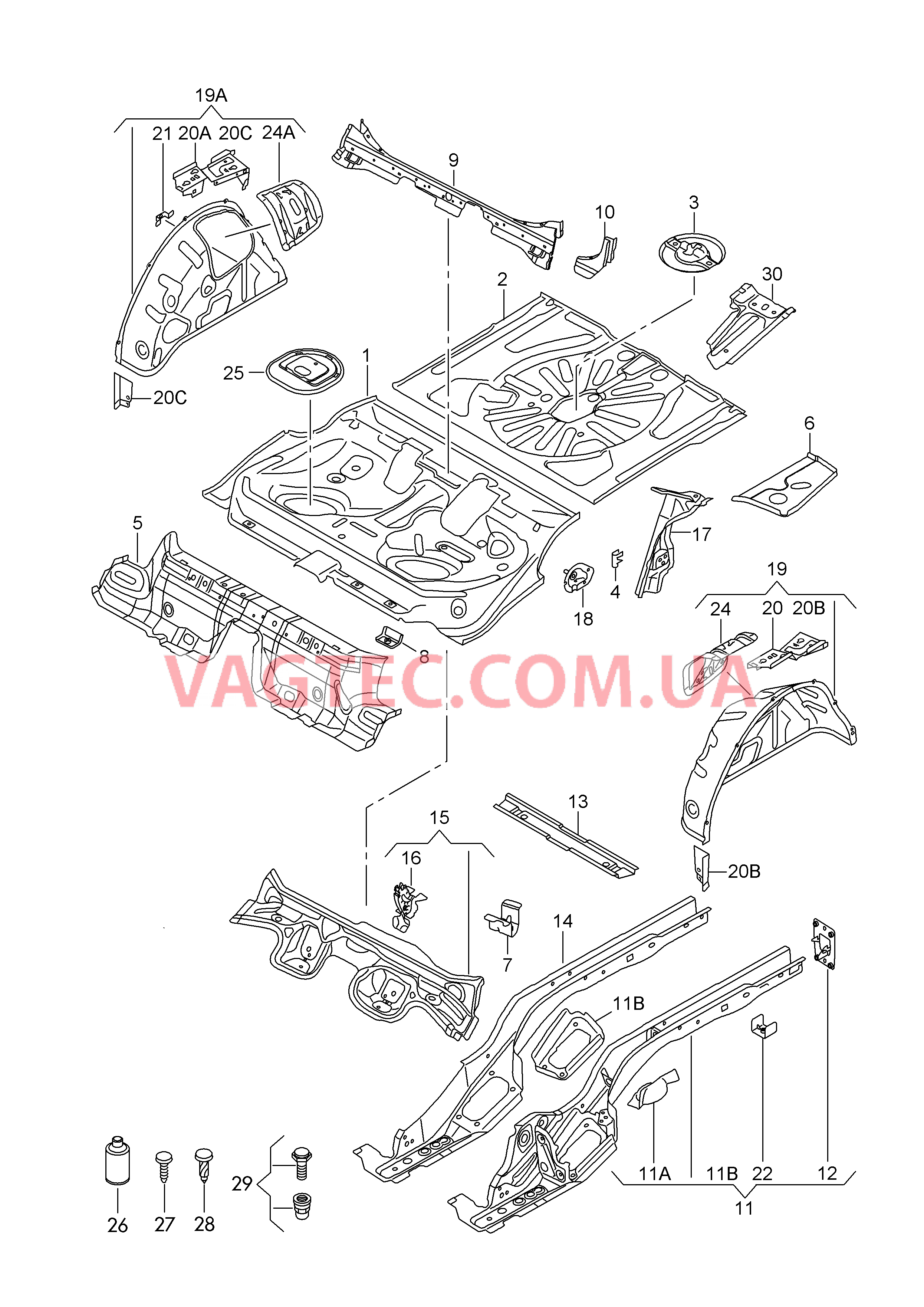 Панель пола Лонжерон Внутренняя часть арки колеса  для AUDI A3 2013-1