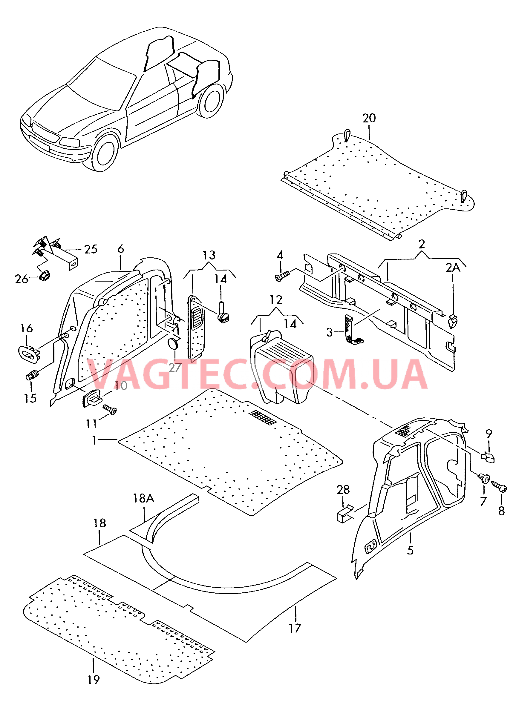 Обивка багажного отсека Облицовка задней панели  для AUDI A3 2002