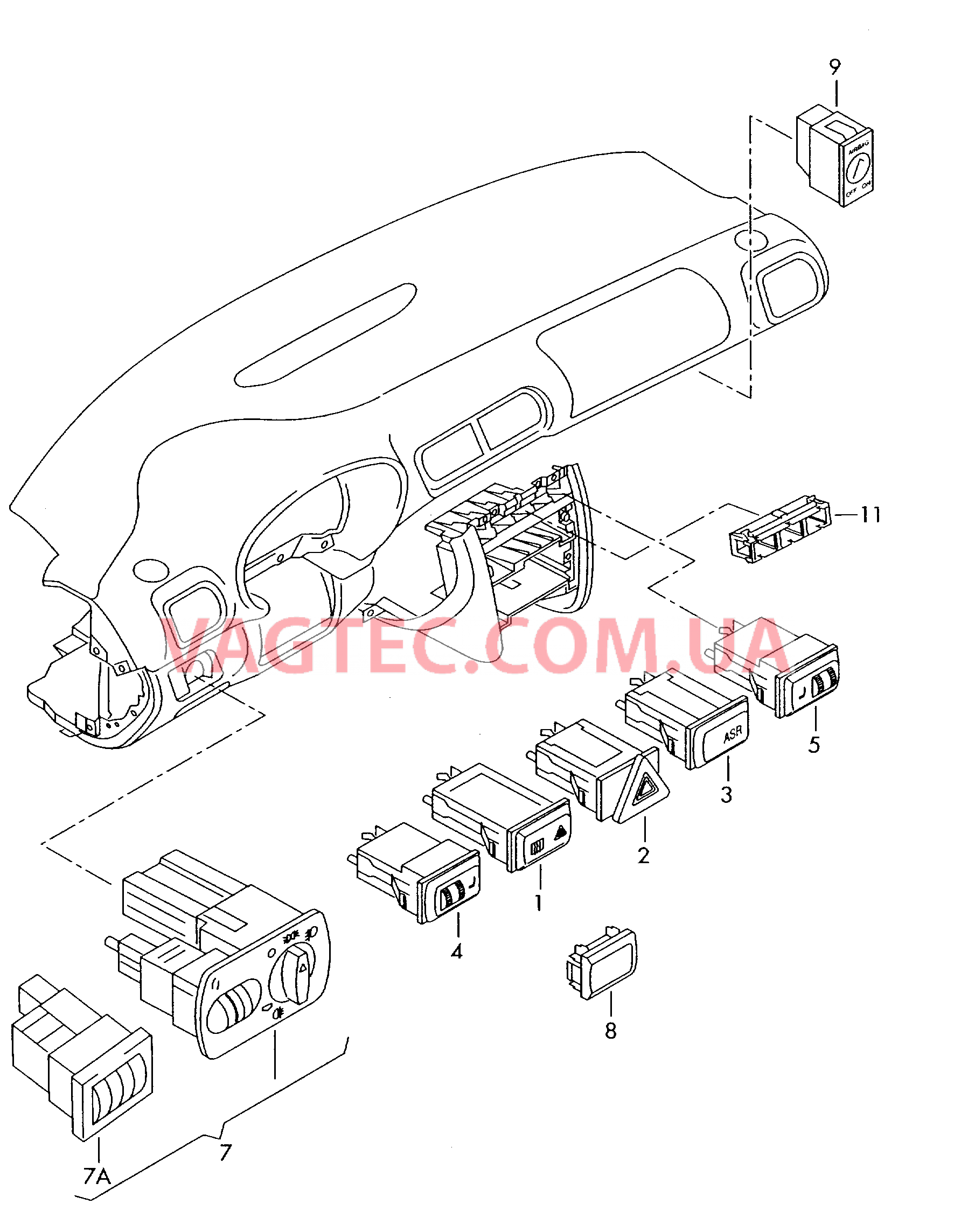 Выключатель в панели приборов  для AUDI A3 2002