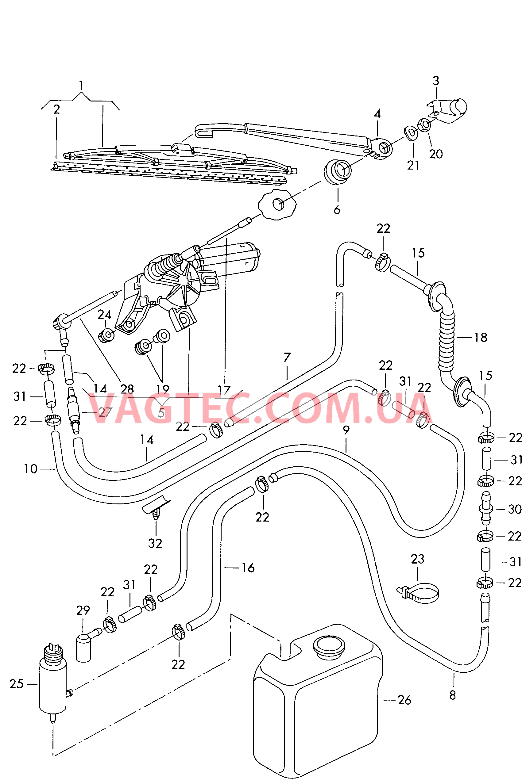 Стеклоочиститель/омыватель для заднего стекла   F             >> 1J-3-450 000* F             >> 1J-3Р066 445 F             >> 1J-3D015 732 для VOLKSWAGEN GOLF 2004