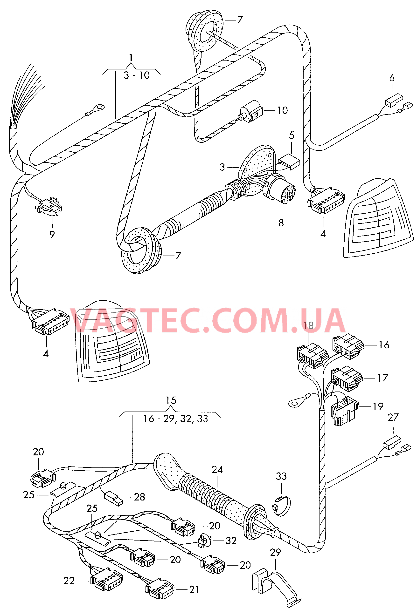  AUDI A3 Жгут проводов двери багажного отсека  ------------------------------ Отрезок жгута ------------------------------  для AUDI A3 2001