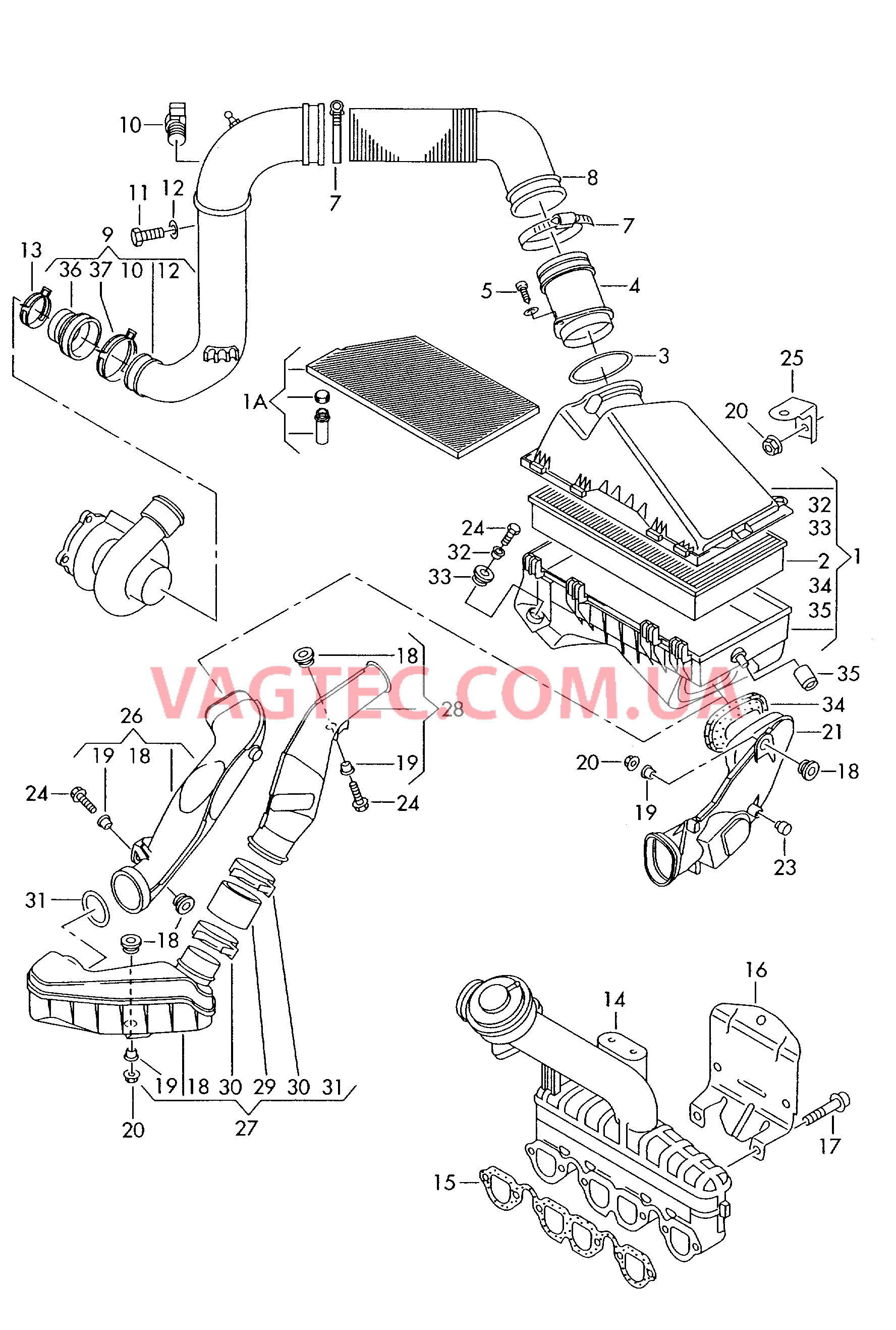 Патрубок впускного тракта Возд. фильтр с сопутств. деталями  для VOLKSWAGEN GOLF 2002