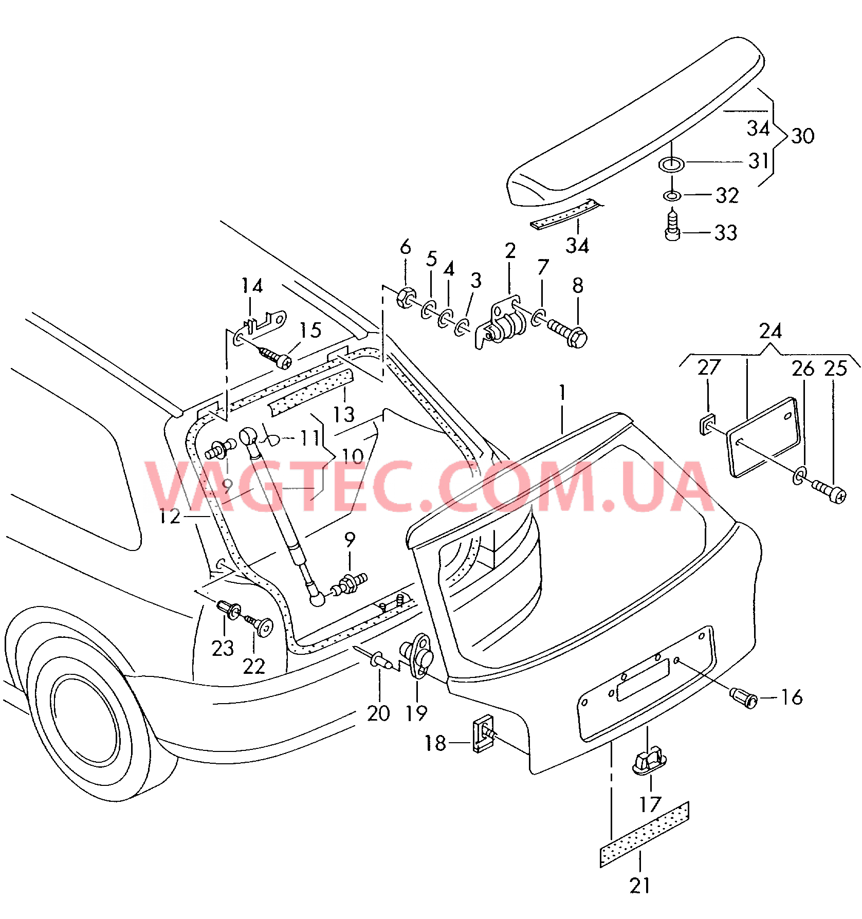  AUDI A3 Крышка багажного отсека Панель для номерного знака Cпойлер  для AUDI A3 2001