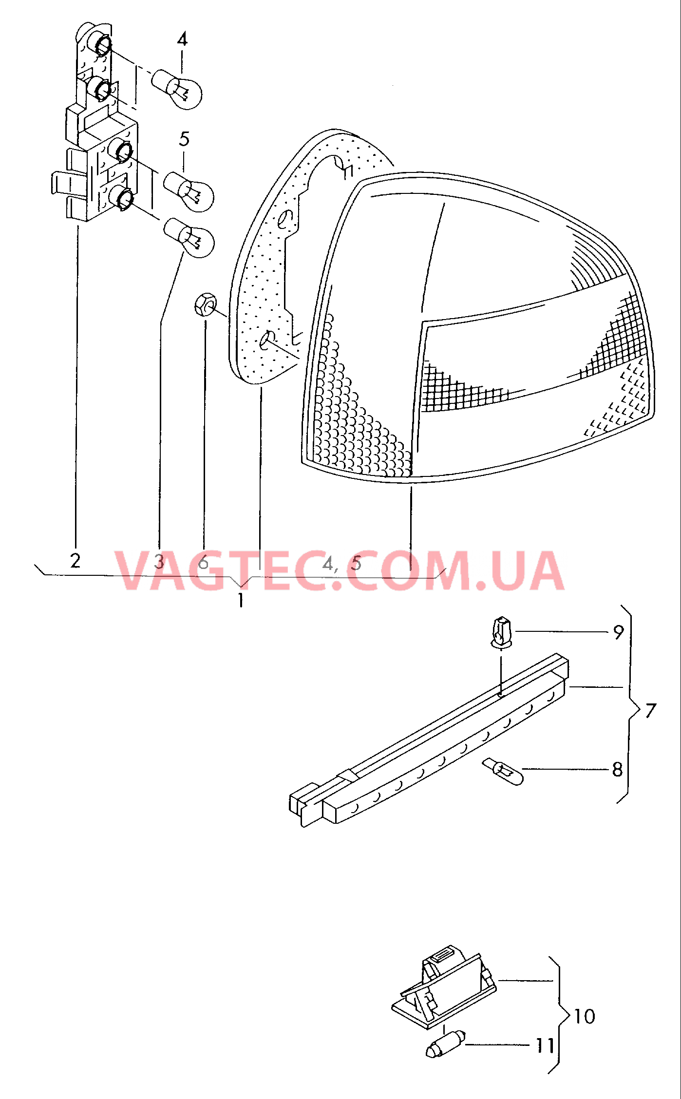 Задний фонарь Верхний стоп-сигнал Плафон освещ. номерного знака  для AUDI A3 2002