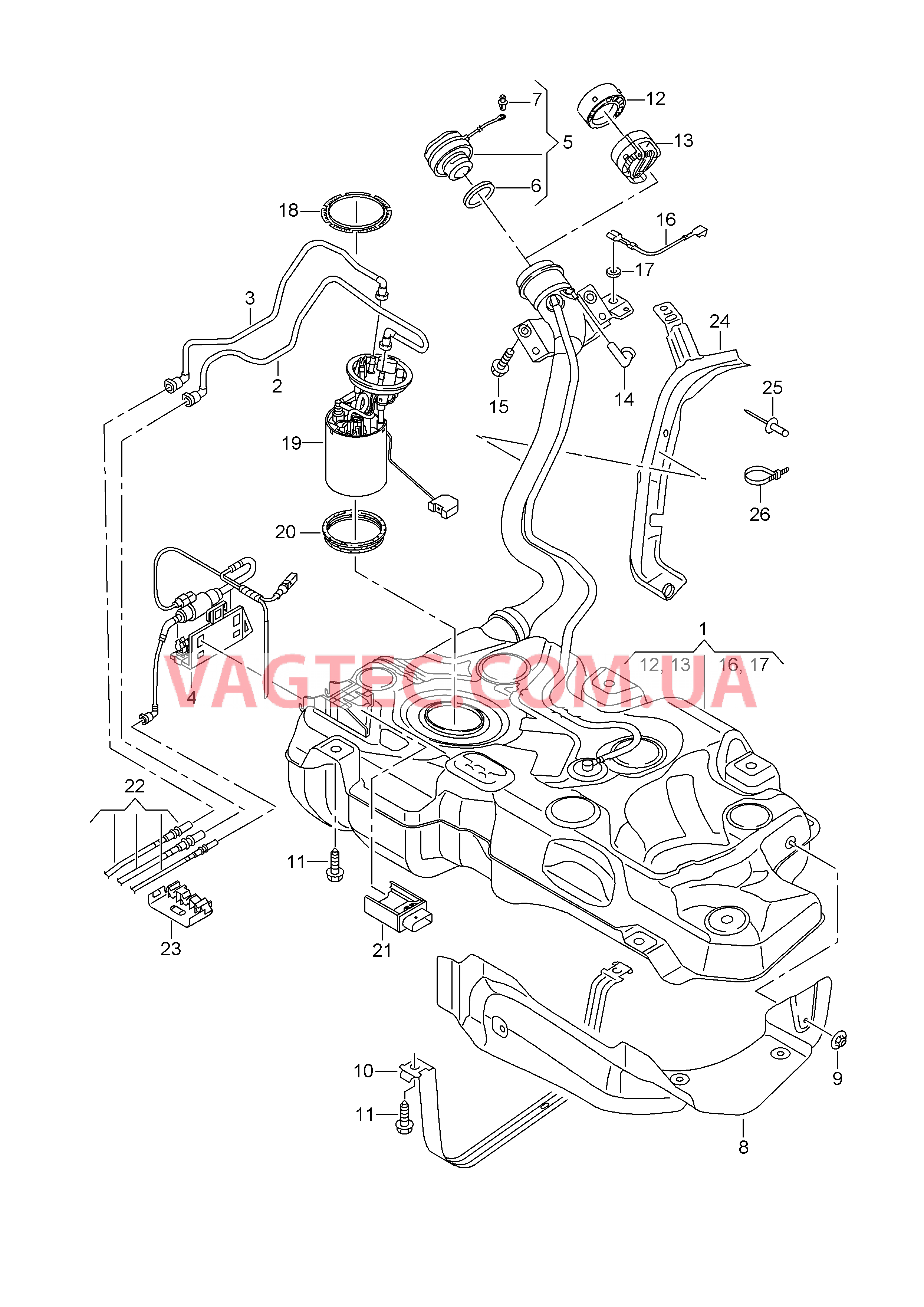 Топливный бак с навесными деталями  для AUDI A3 2014