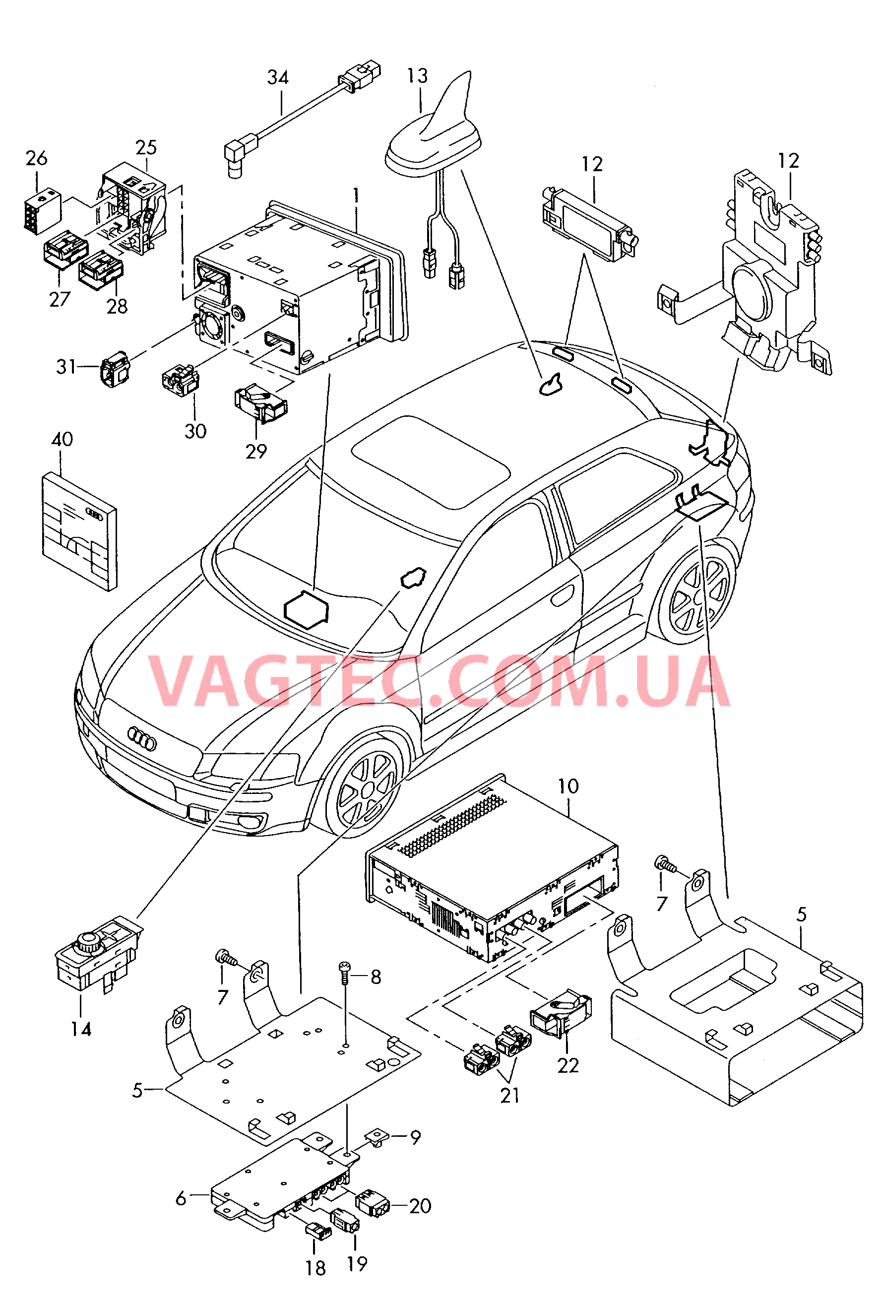 Электрические детали для системы навигации        при необх. использов. с:                  Cм. памятку:  для AUDI A3 2007