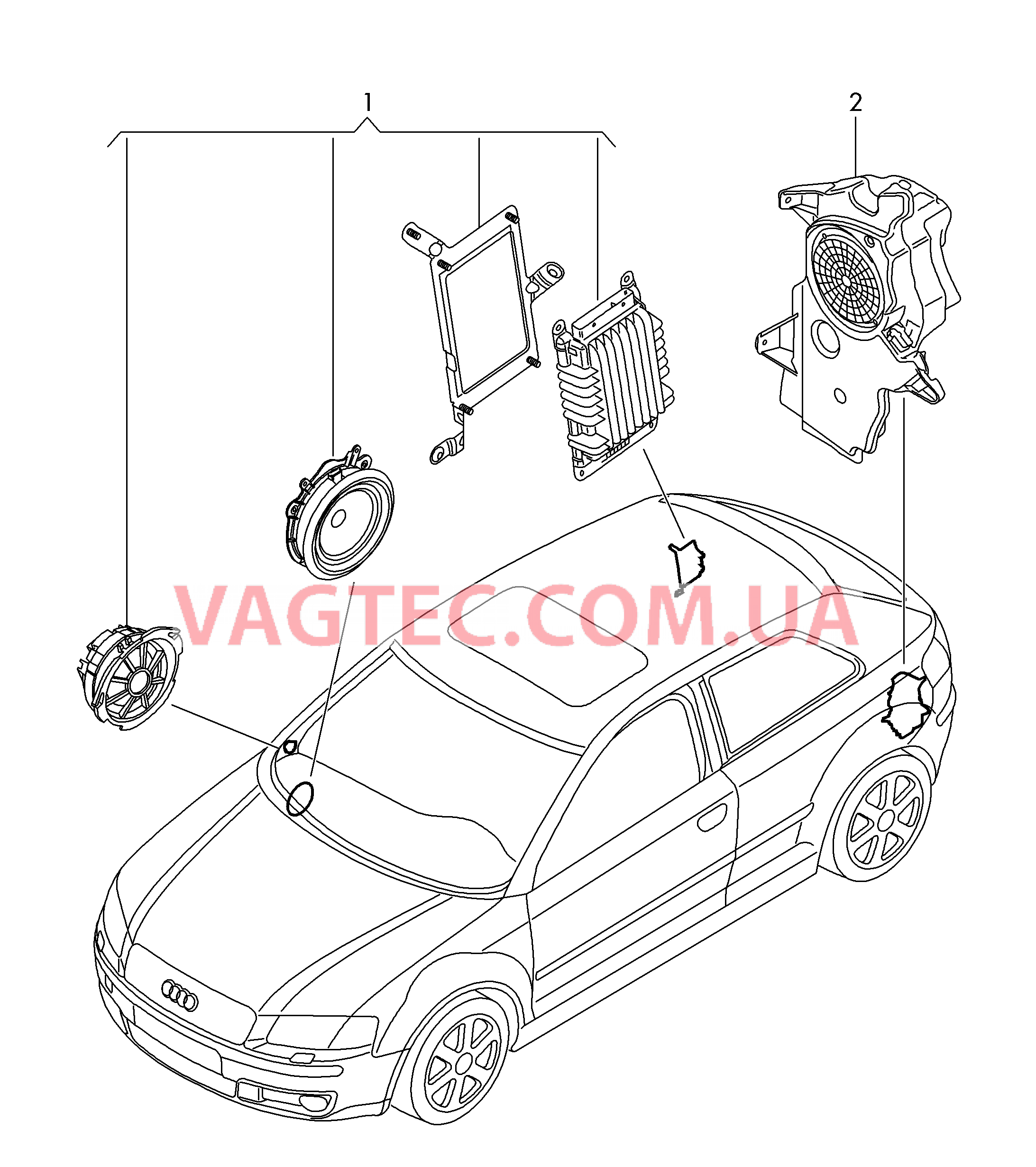 Оригинальные аксессуары Громкоговоритель Сабвуфер Усилитель  для AUDI A3 2009