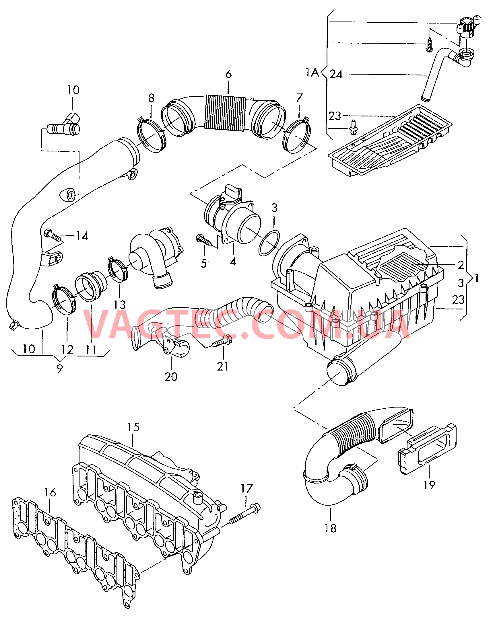 Патрубок впускного тракта Возд. фильтр с сопутств. деталями  для VOLKSWAGEN Touran 2003