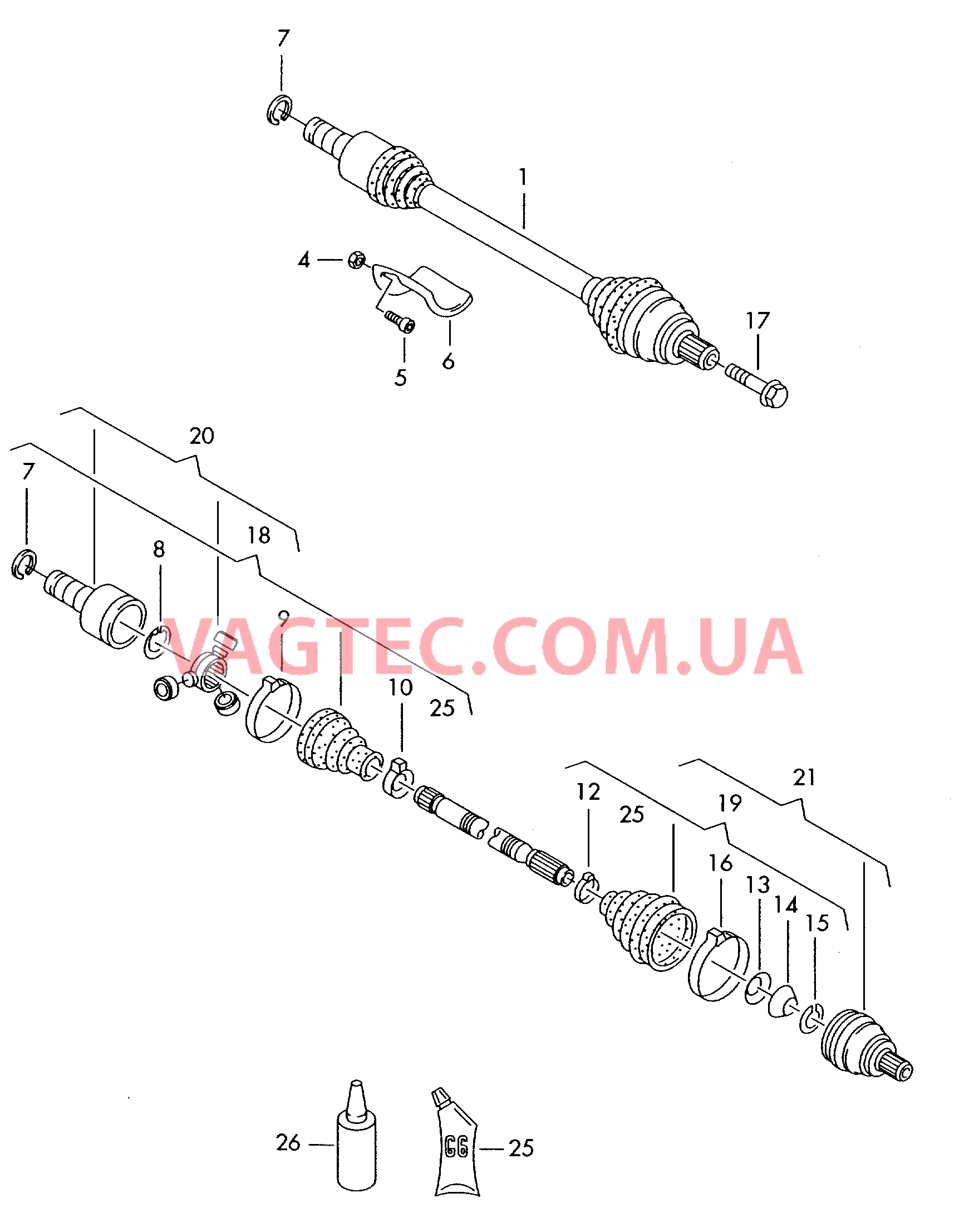 Приводной вал для 6-ступенчатой АКП  для AUDI A3 2007