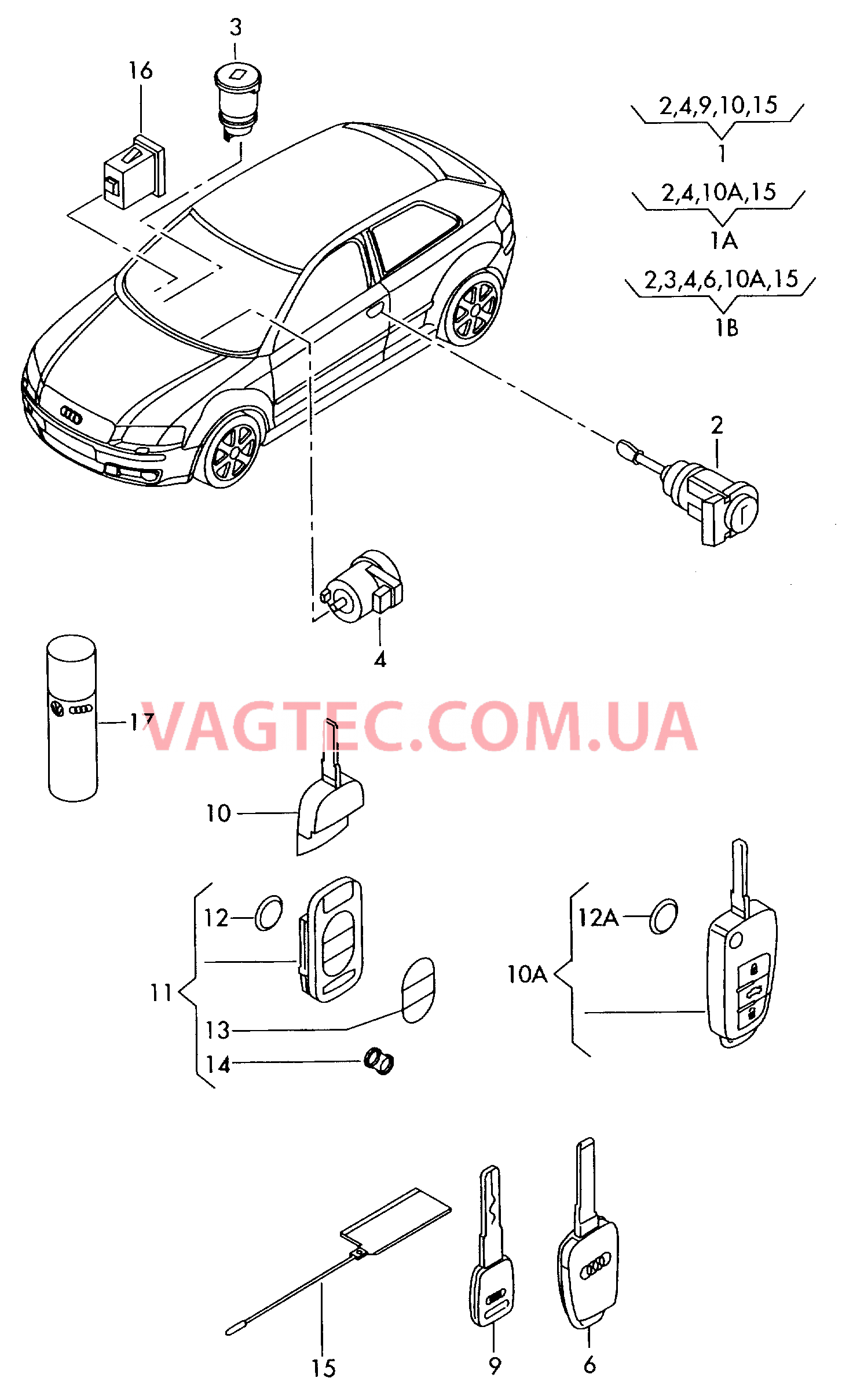 Личинка замка Ключ  для AUDI A3 2004