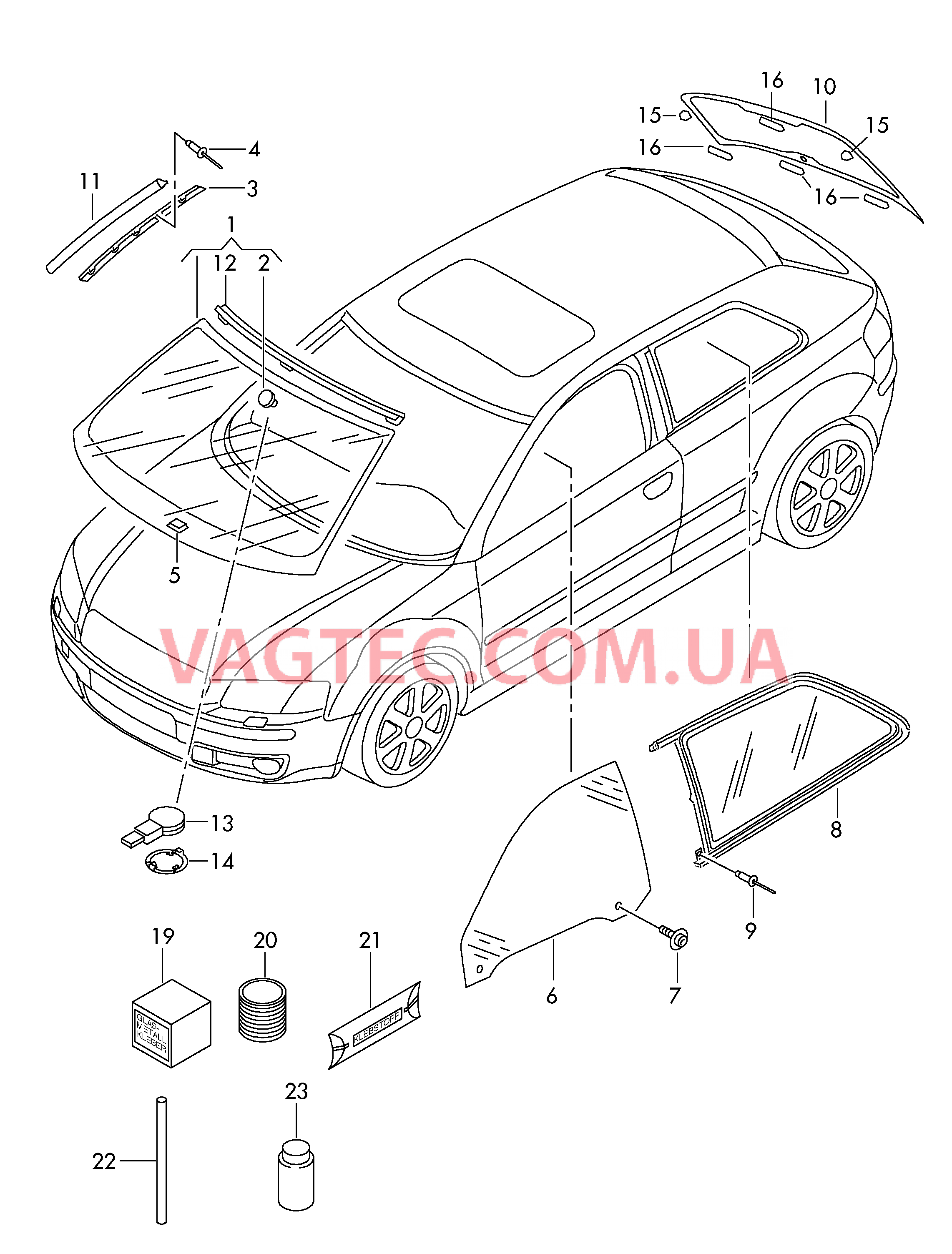 Ветровое стекло  F             >> 8Р-6A250 000 F             >> 8Р-6B025 000 для AUDI A3 2004
