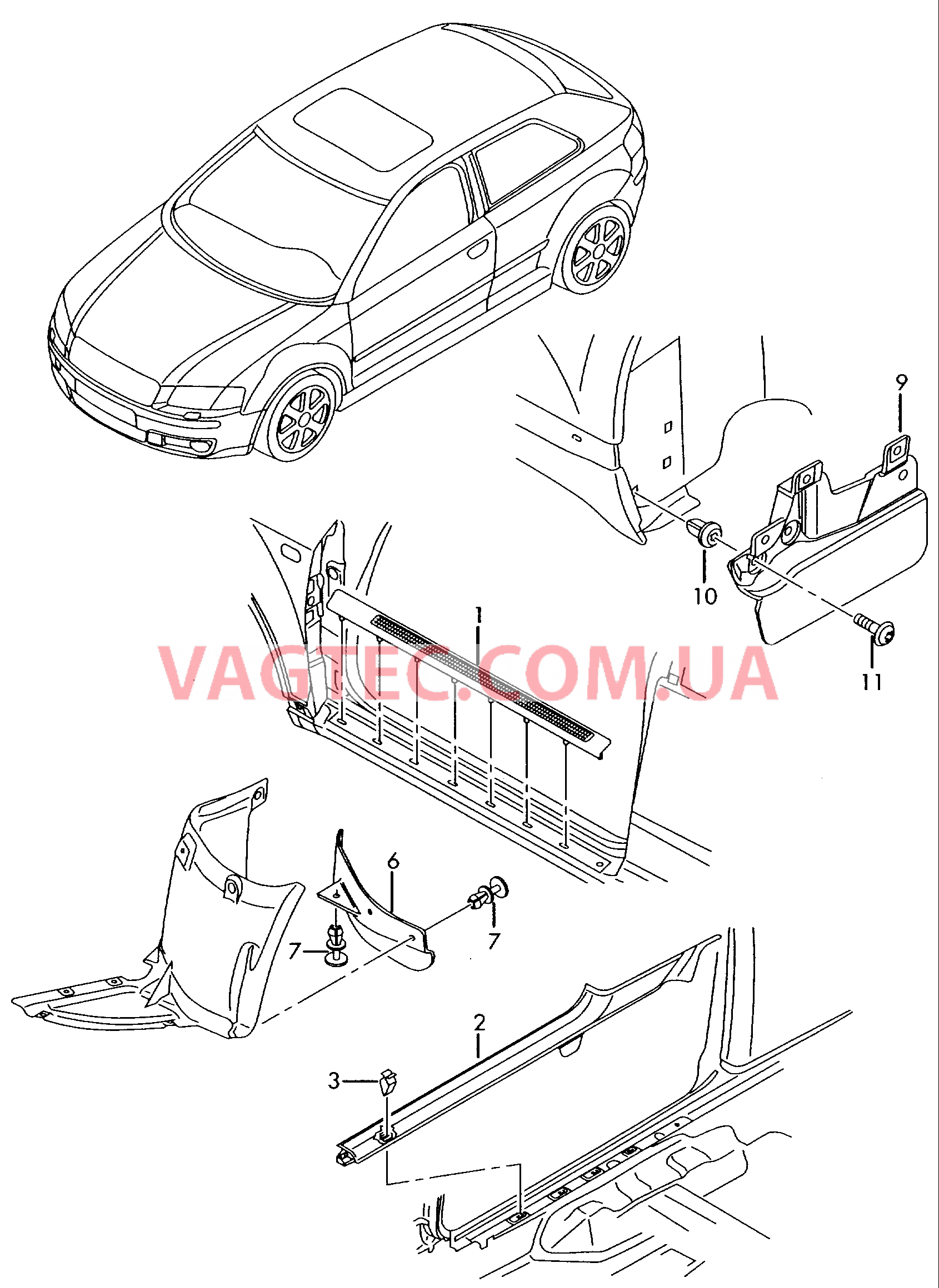 Накладка порога Cпойлер колеса  для AUDI RS3 2011