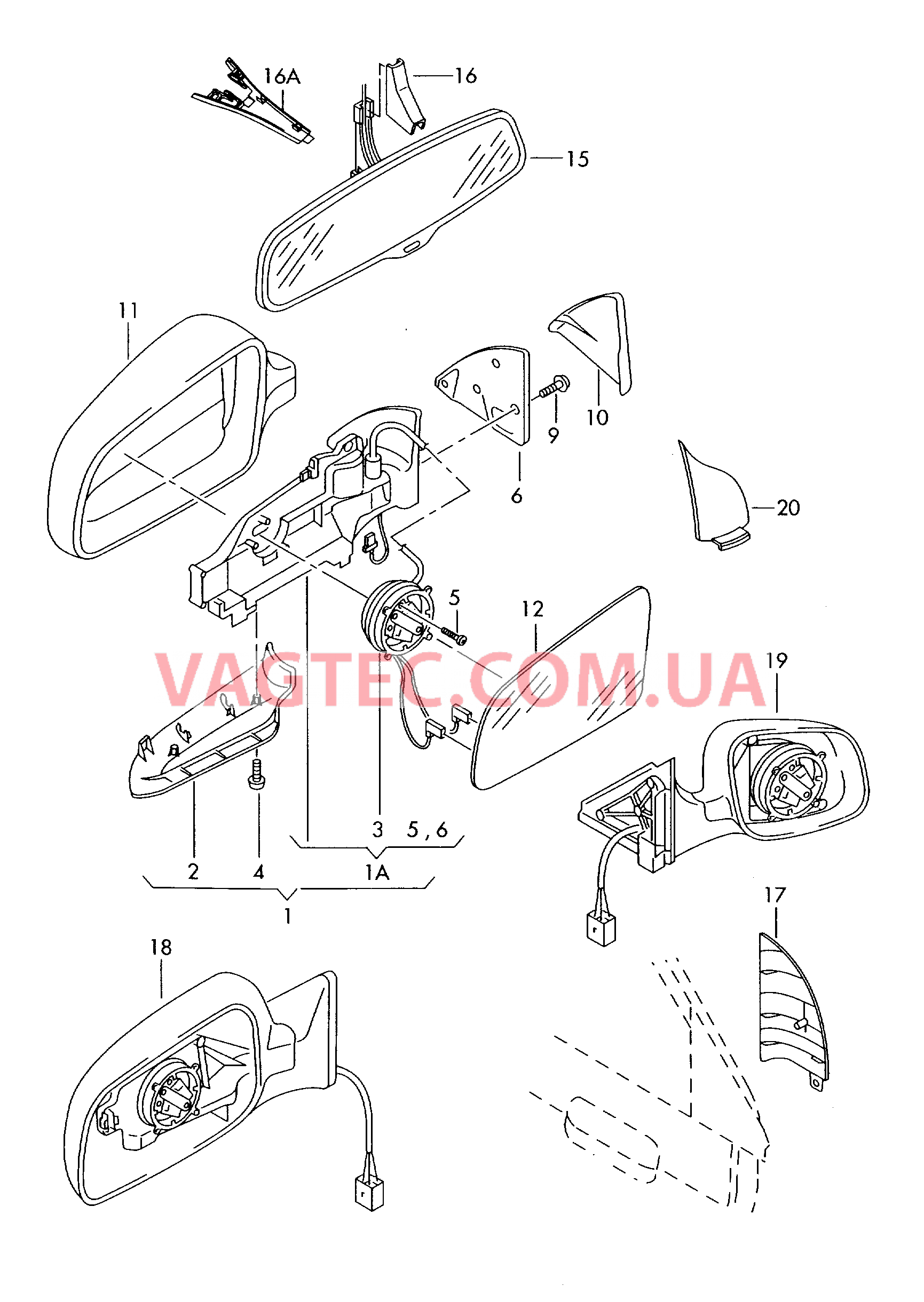 Внутреннее/наружное зеркало  F             >> 8E-4-163 755* для AUDI A4 2002