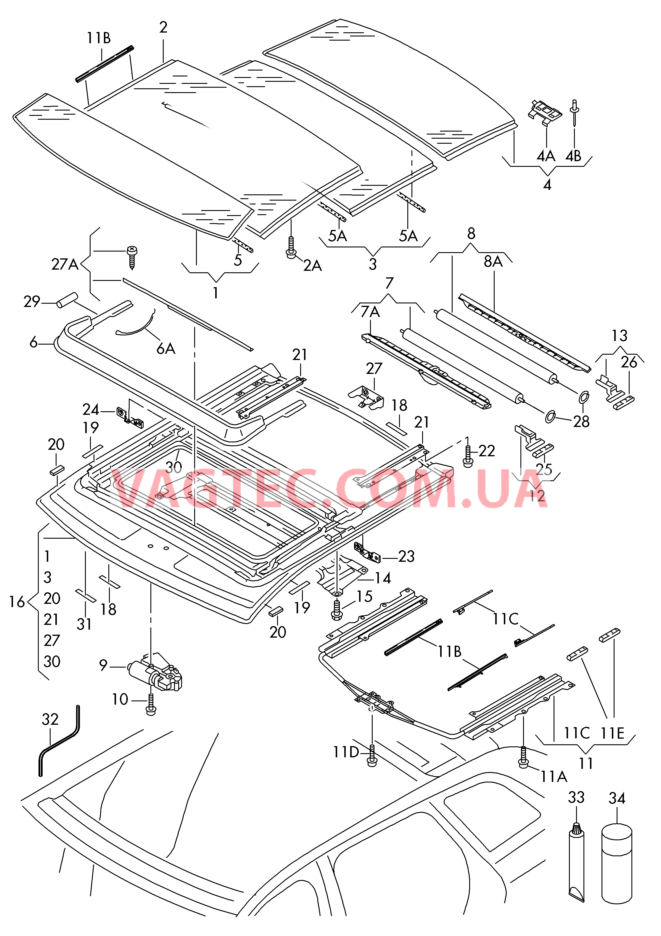 Стекл. подъёмно-сдвижной люк  для AUDI A3 2004