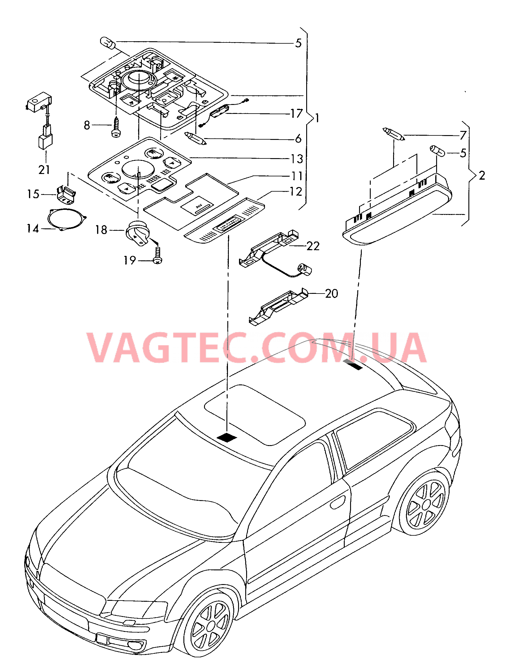 Плафон салона с фонар.д.чтения Детали не в сборе  для AUDI RS3 2012