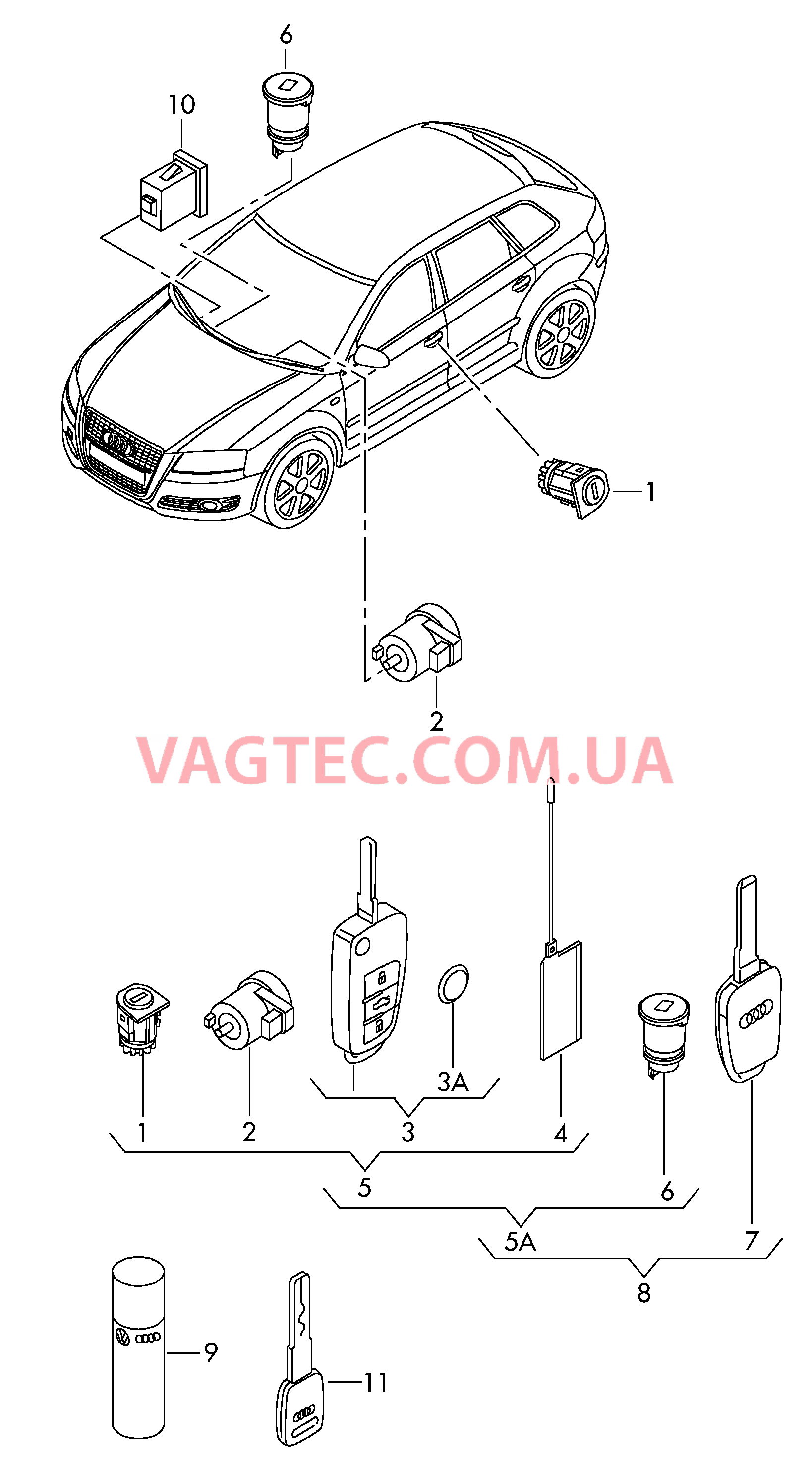 Личинка замка Ключ  для AUDI A3 2008