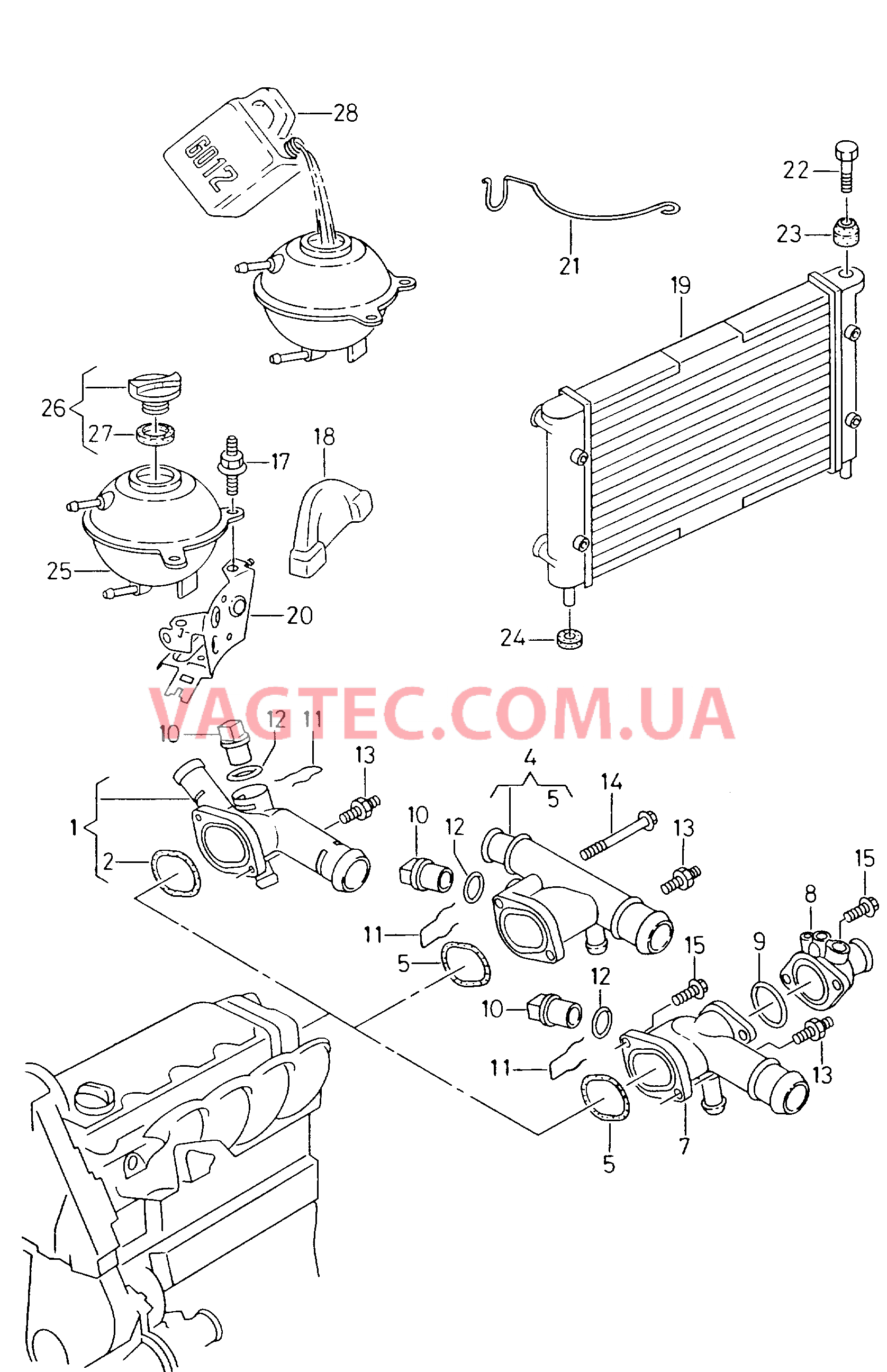 Радиатор охлаждающей жидкости Бачок, компенсационный Фланец  для SEAT Inca 2001