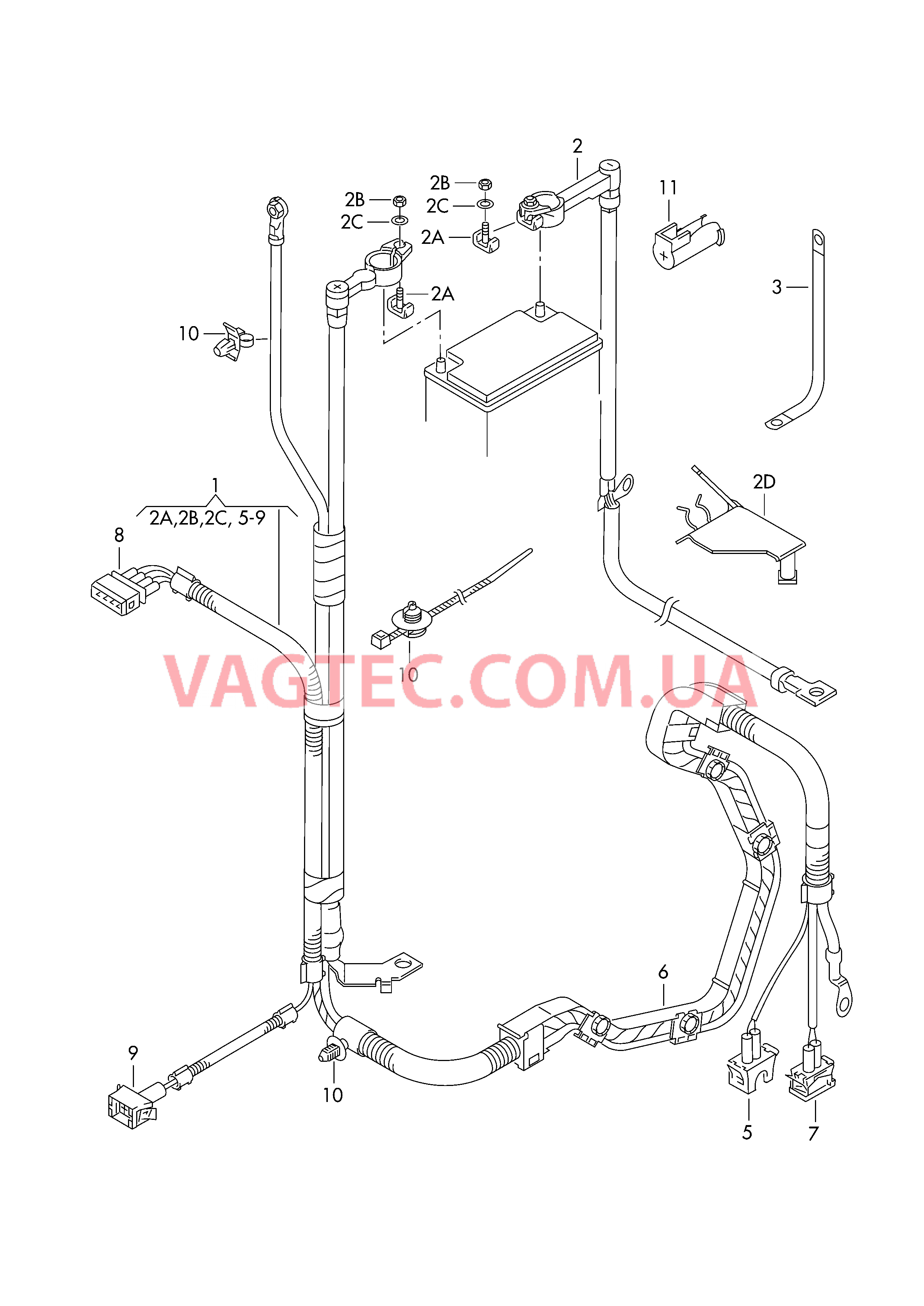Жгут проводов для АКБ и генератора  Жгут пров. отриц. вывода АКБ Провод массы  для VOLKSWAGEN POCC 2008