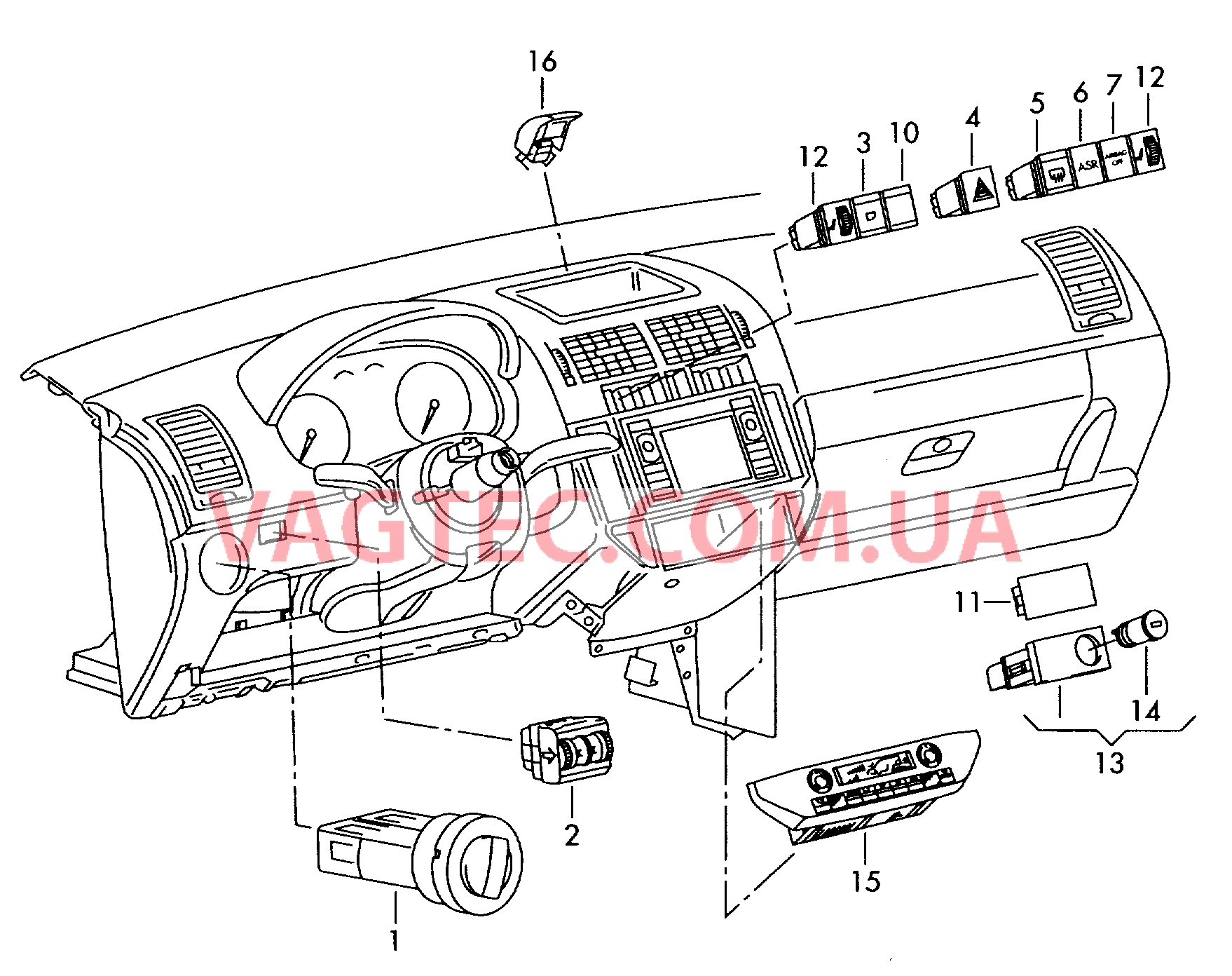 Выключатель в панели приборов  для VOLKSWAGEN Polo 2004