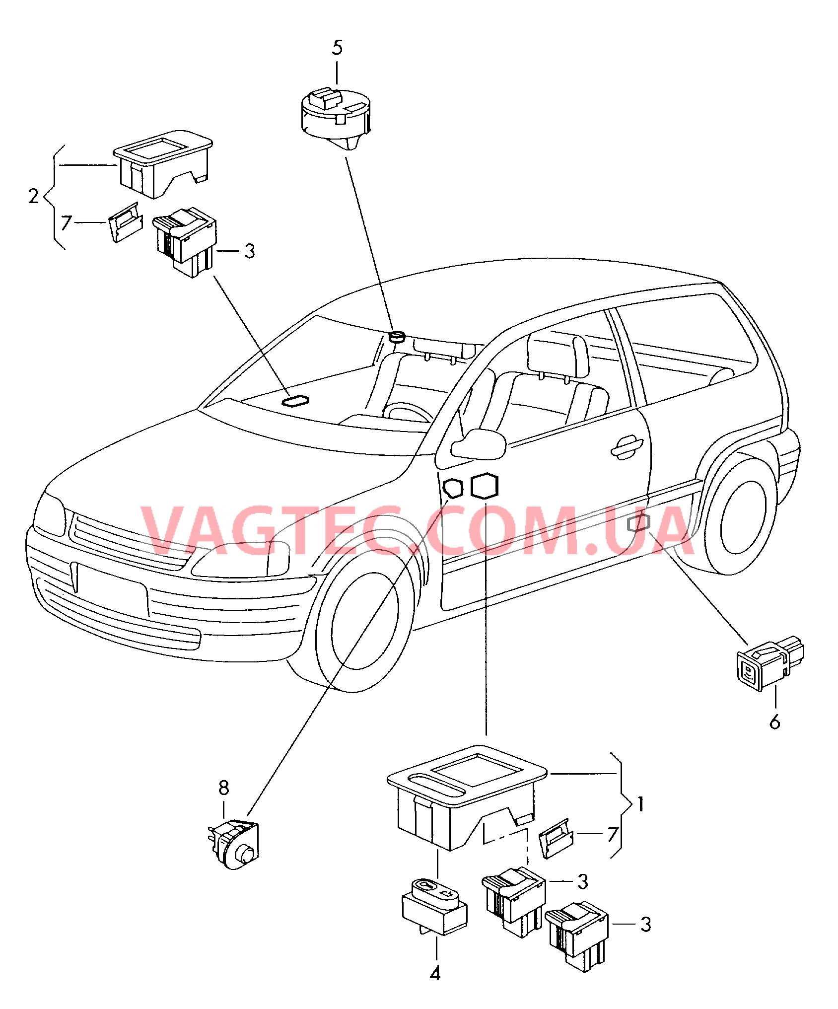 Выключатель на крыше Выключатель в обивке двери  для VOLKSWAGEN Polo 2002