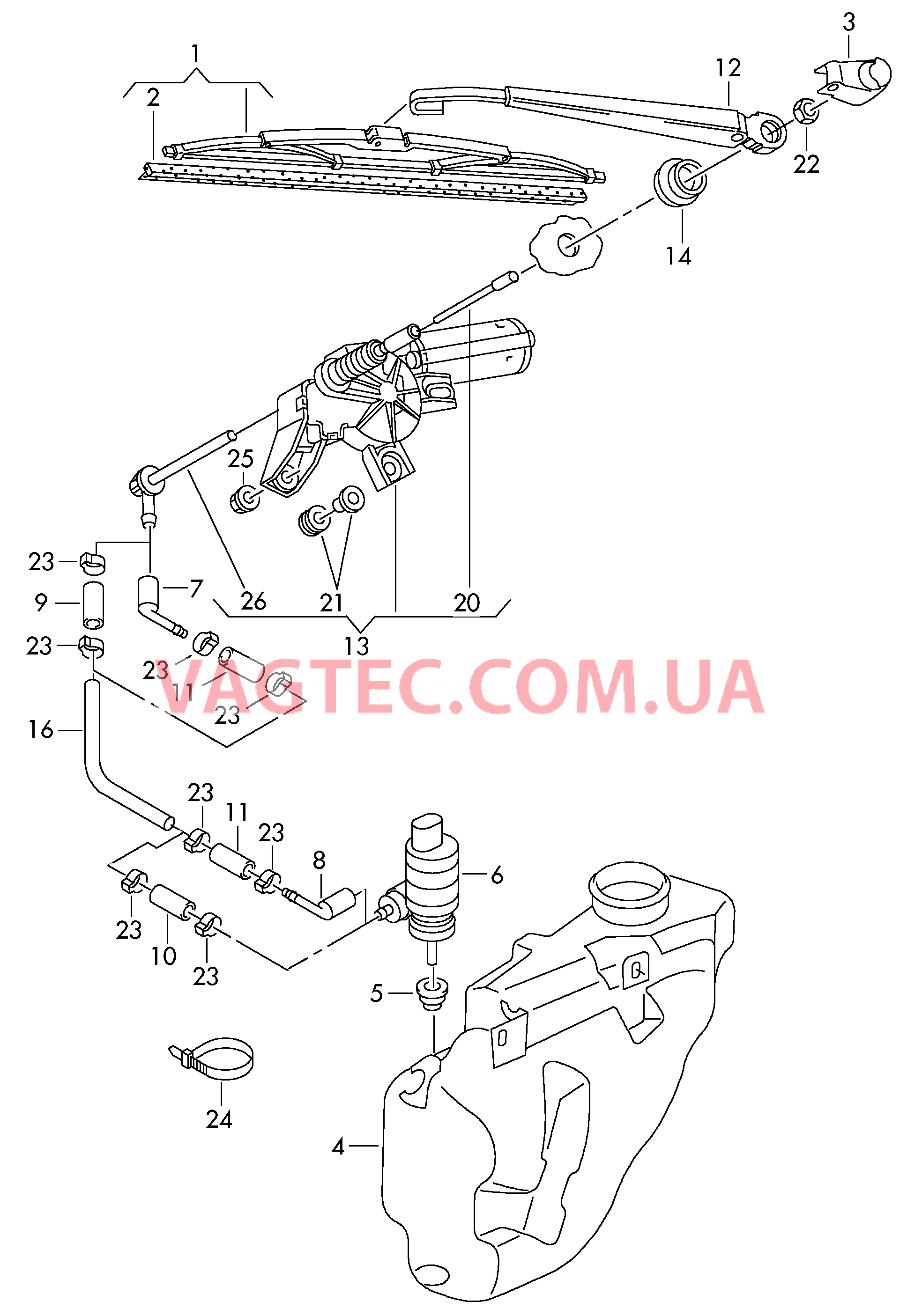 Стеклоочиститель/омыватель для заднего стекла   F 6H-X-000 001>>* для SEAT Arosa 2000