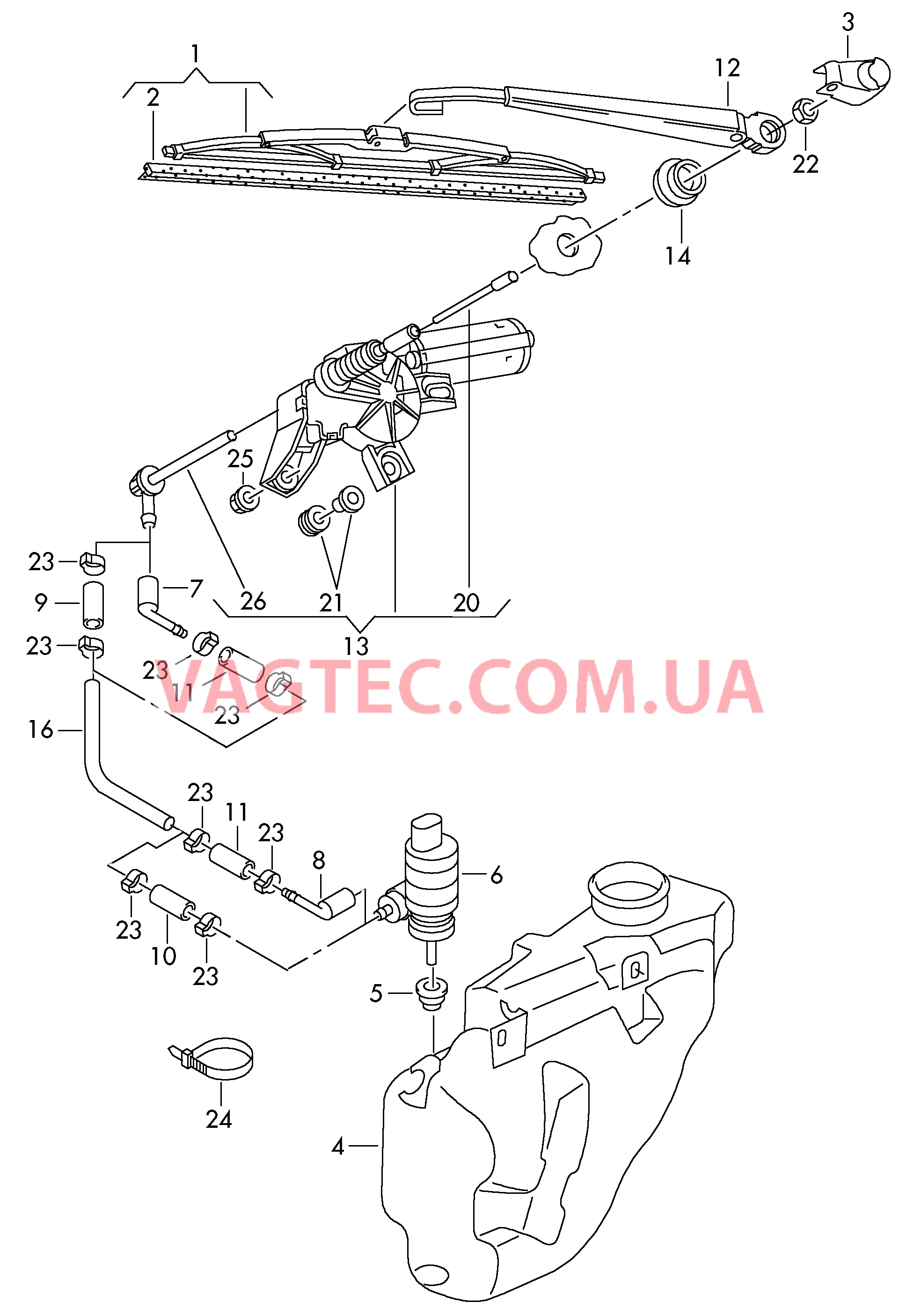 Стеклоочиститель/омыватель для заднего стекла  для SEAT Arosa 2004